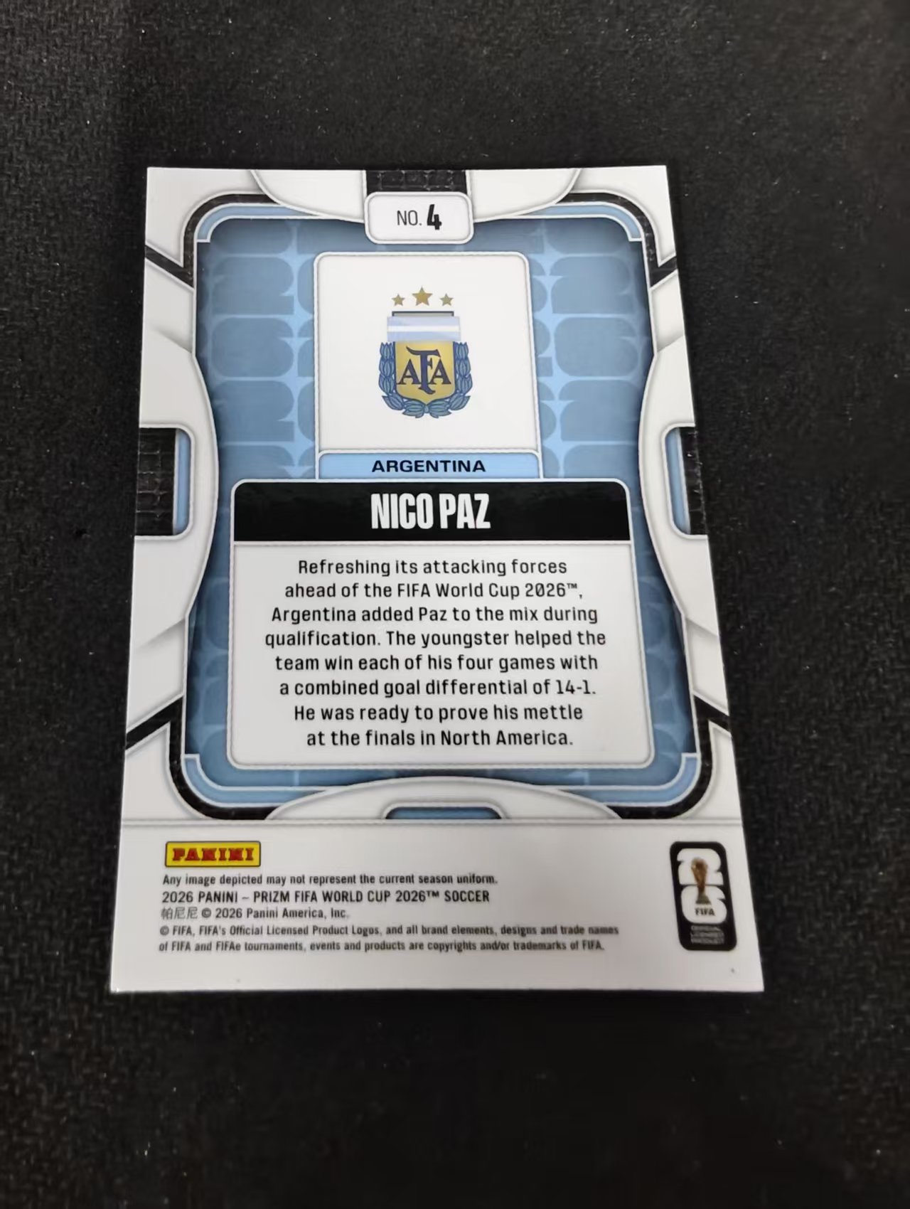 2026 Panini World Cup Prizm nico paz 帕兹 帕斯 派兹 阿根廷 PZ世界杯 划痕 边角瑕疵#4