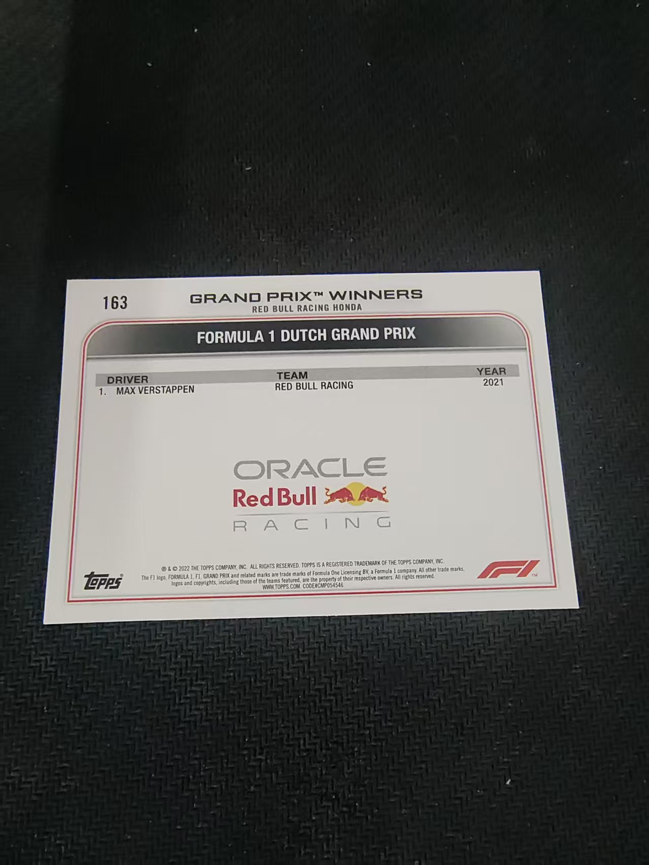 【汽水拍卖】2022 Topps Chrome F1 Max Verstappen 维斯塔潘 红牛 黑白棋盘 划痕 边角瑕疵 #163