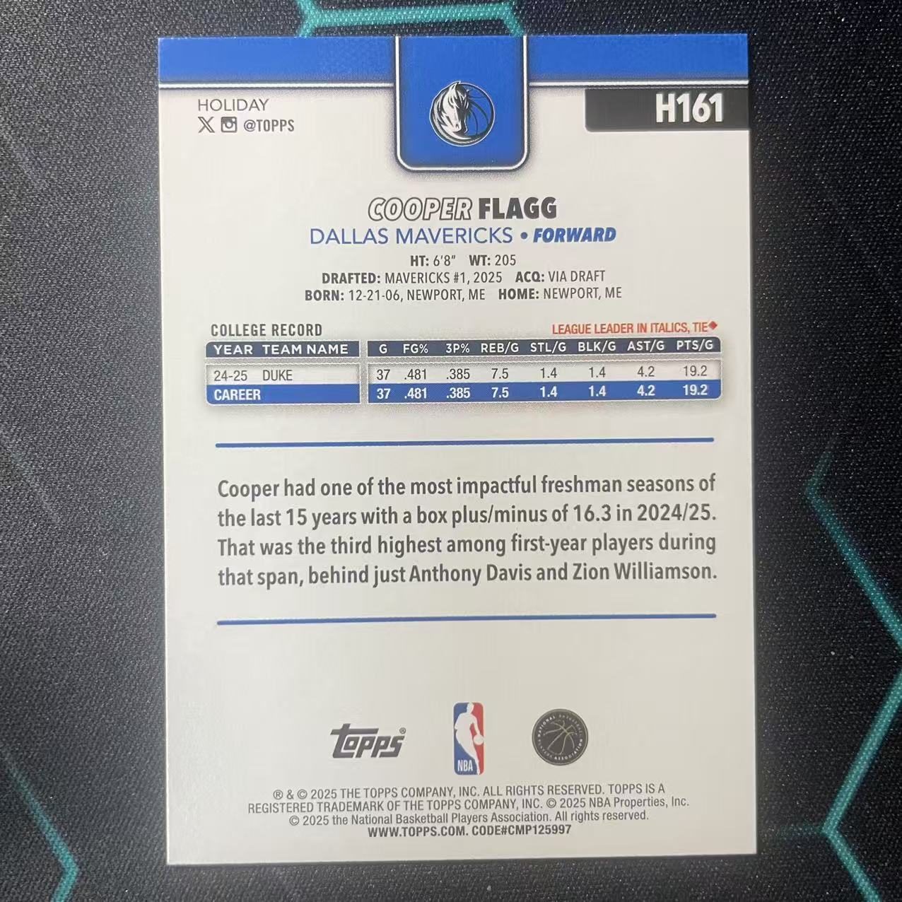 2025 Topps Flagship Cooper Flagg RC 【阿福代卖】 库珀 弗拉格 独行侠 新秀 雪花折 圣诞 假日独占 收藏必备(行行行)