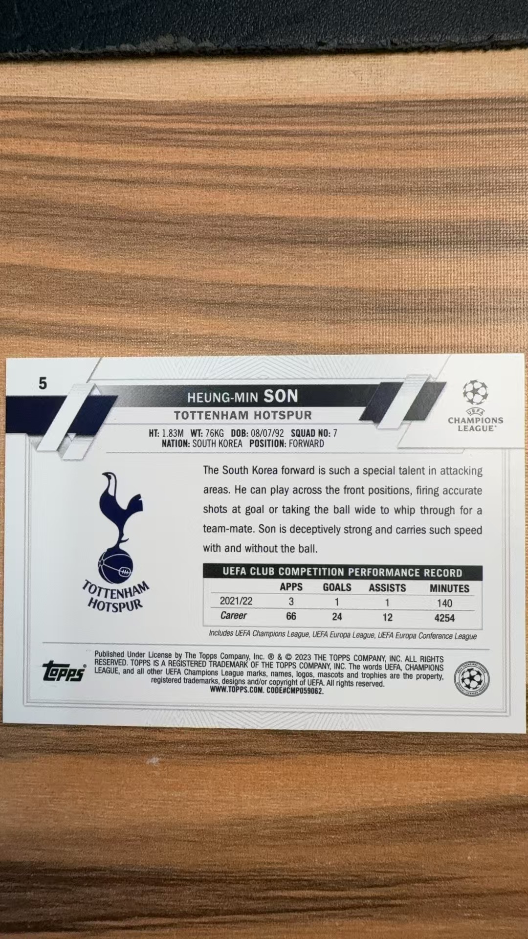 2023 Topps UCC Heung-Min Son 欧战 孙兴慜 SP 大比例 变化版 勒沃库森 热刺 韩国 亚洲一哥卡品如图 xing