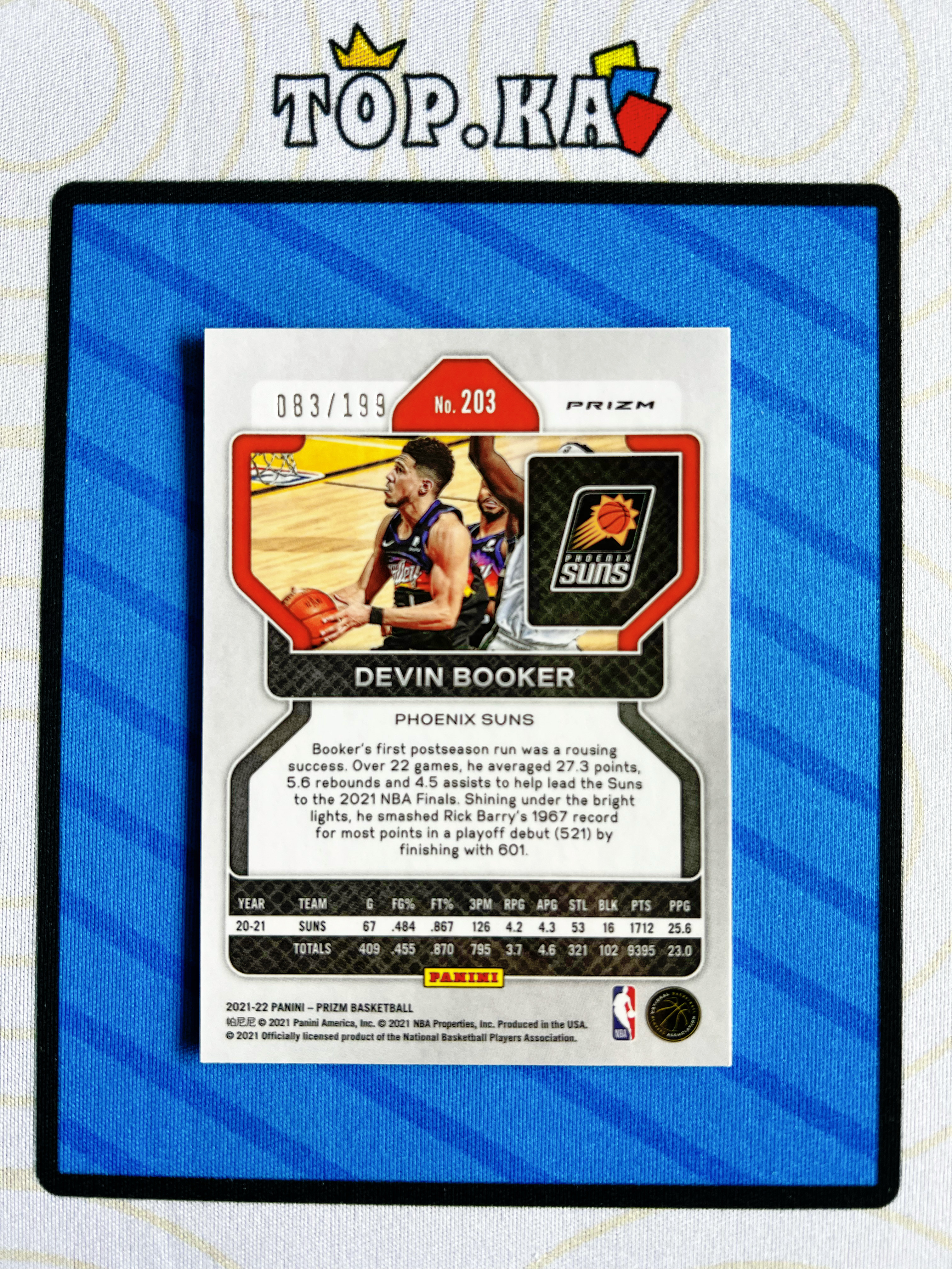 【顶尖卡社】2021-22 Panini Prizm Devin Booker 德文 布克 超级得分手 全明星 太阳队 PZ系列 蓝折 083/199编 详情看描述 卡品如图【凯里】