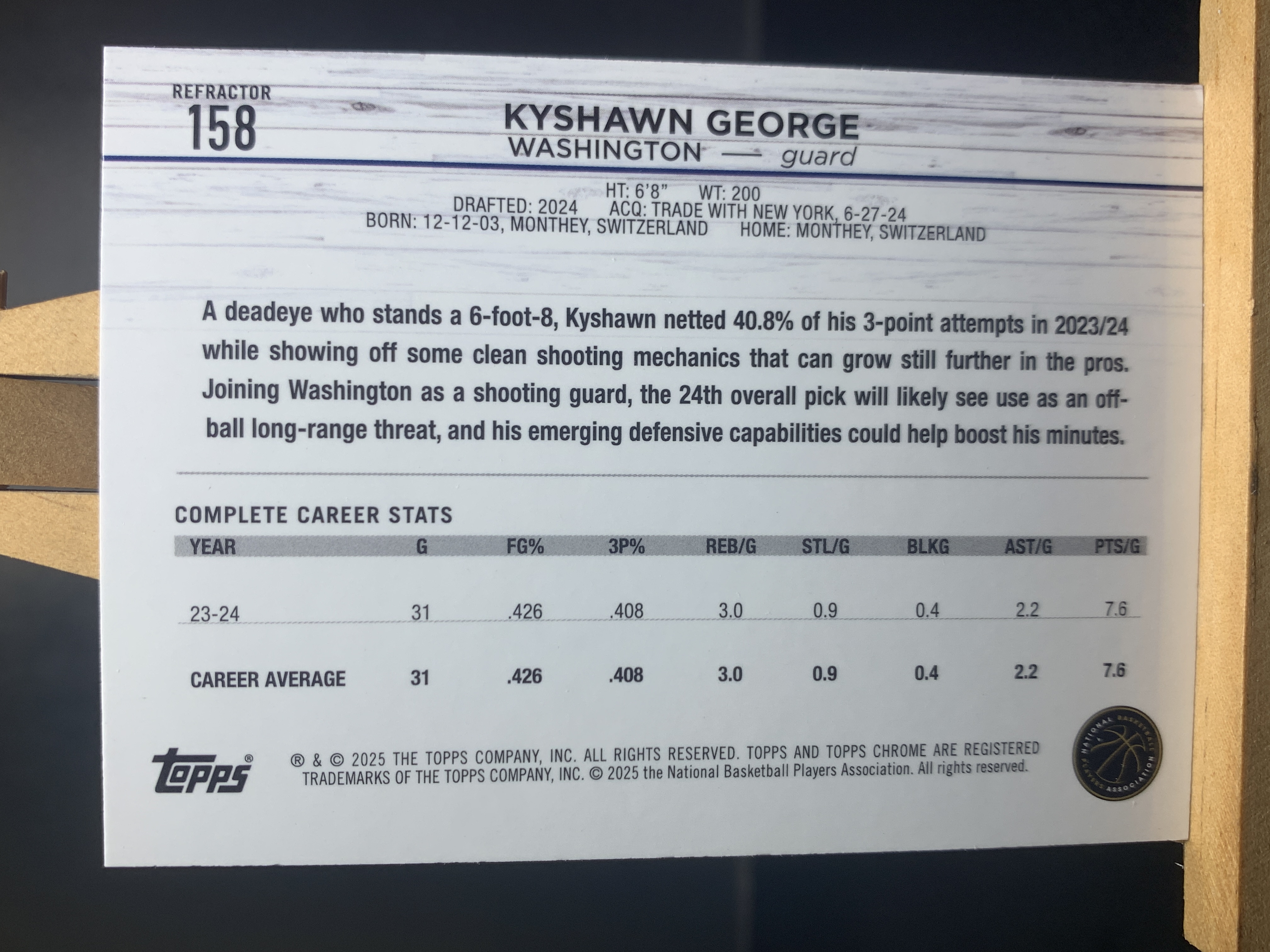 (S9) 2025 TOPPS 银折 新秀RC 凯肖恩 乔治 近期大热球星 收藏必备 卡品如图 ! ! !