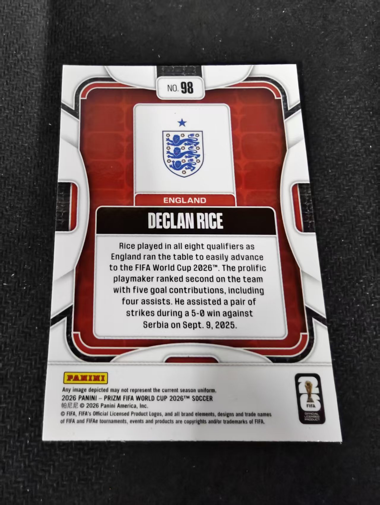 2026 Panini World Cup Prizm 英格兰 Declan Rice 德克兰 赖斯 PZ世界杯 划痕 边角瑕疵#98