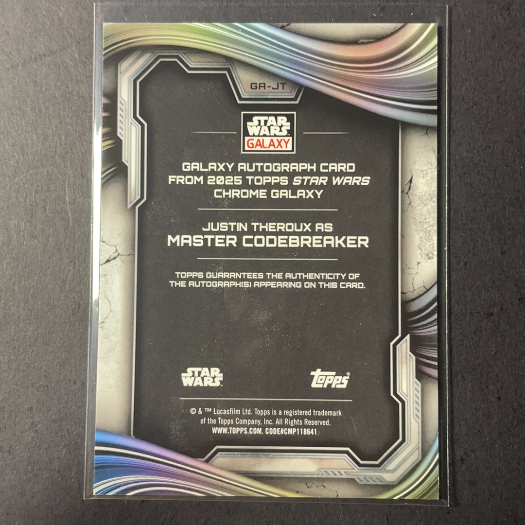 2025 Topps Star Wars 星球大战 Codebreaker演员贾斯汀塞洛克斯签字 大比例 碎冰折射150编签字 贴签 2025 Topps Chrome星战银河Galaxy系列
