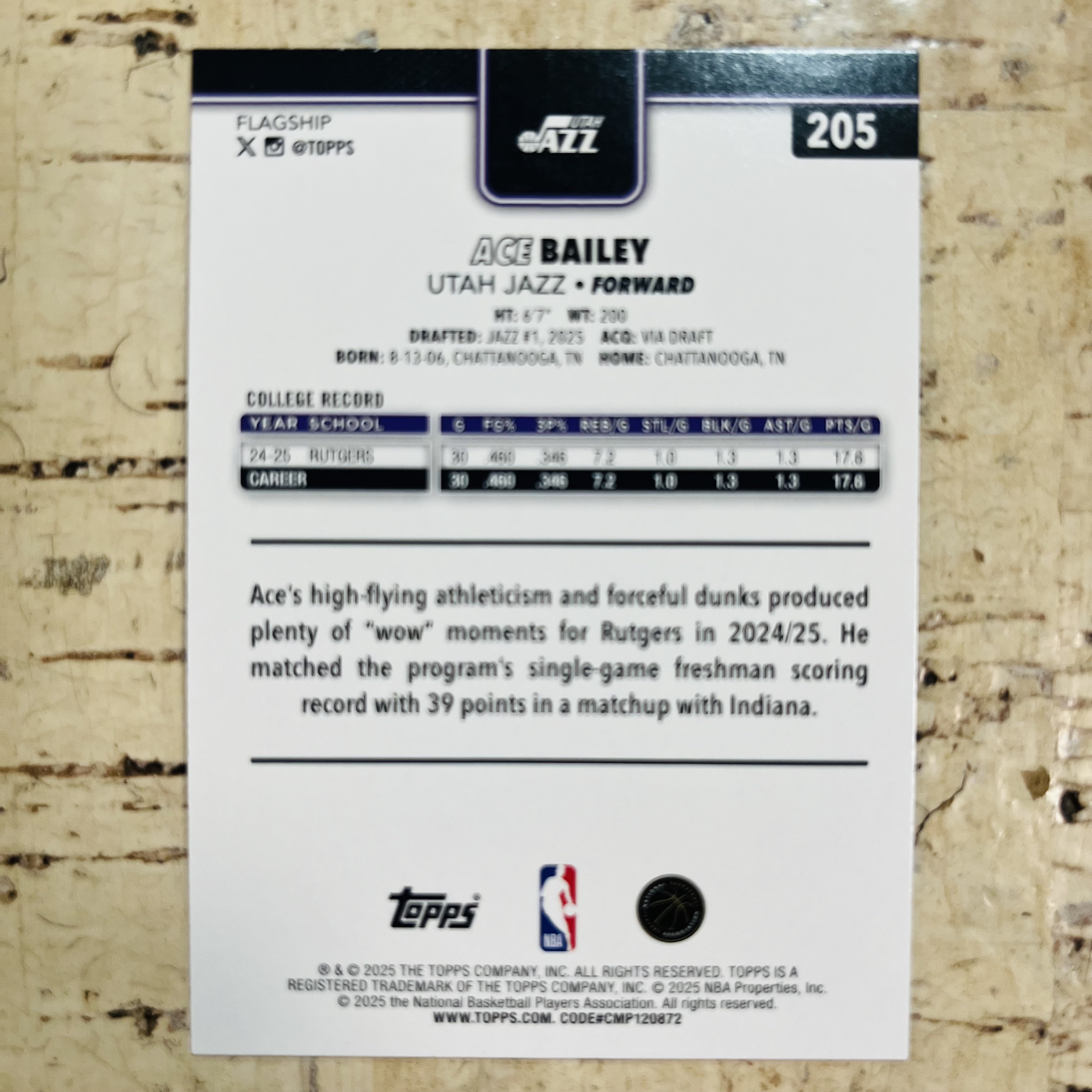 2025-26 Topps Flagship ACE Bailey RC 新秀 爵士 艾斯 贝利 格子折 棋盘折 稀有折射 凑彩虹必备【小卡迷拍卖 可累积半年】