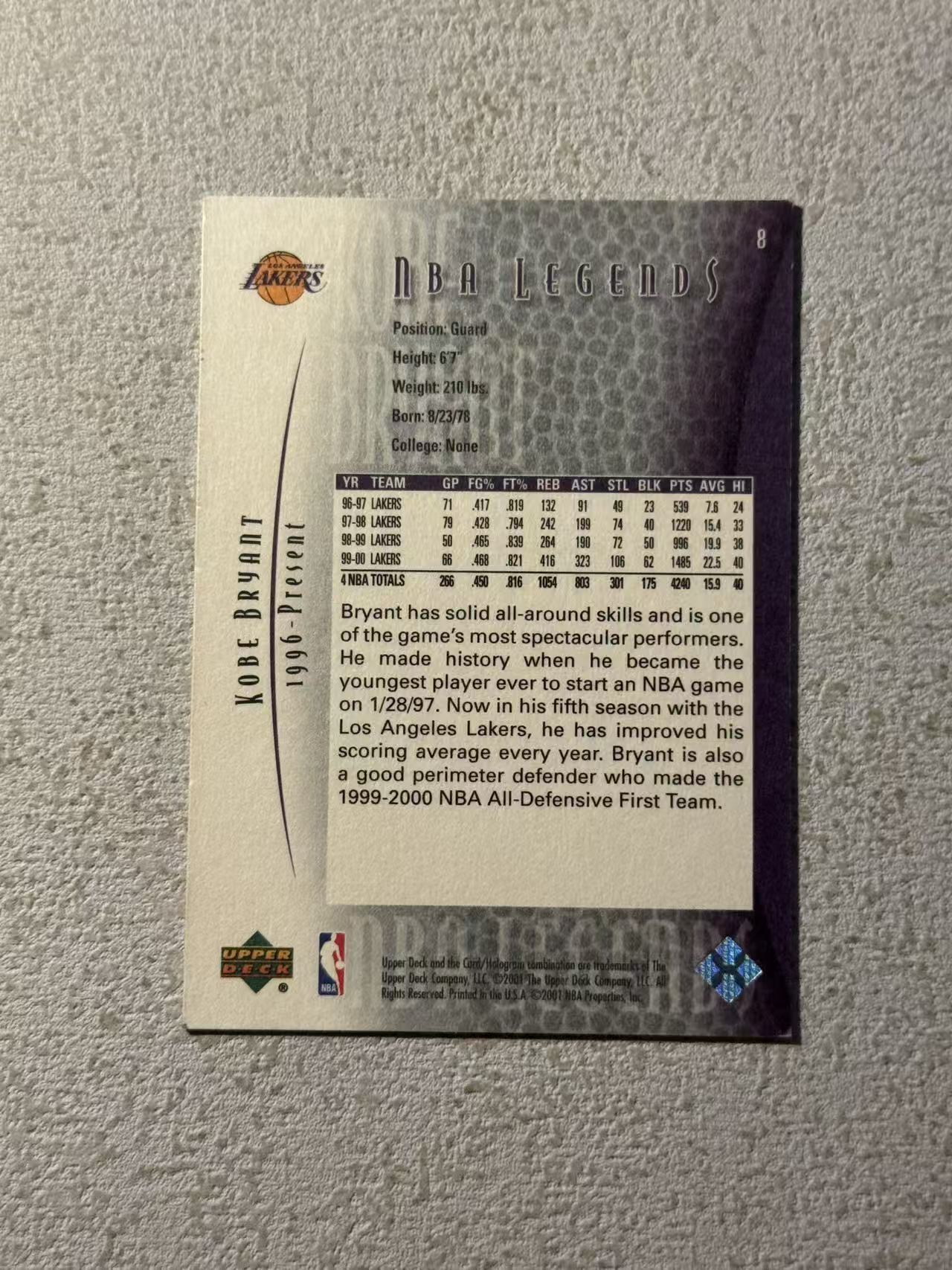 2001 Upper Deck nba Kobe Bryant ud 湖人 科比 布莱恩特 大比例 稀有老特 球皮特卡 sp 经典选图 老卡微瑕 收藏必备