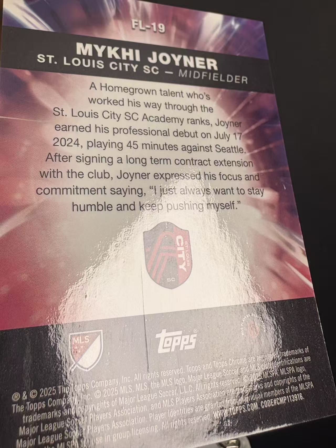 2025 Topps Chrome Mykhi Joyner Rc 米基 乔伊纳 新秀 圣路易斯城 Mls 美职联 Tc Fast Lane 