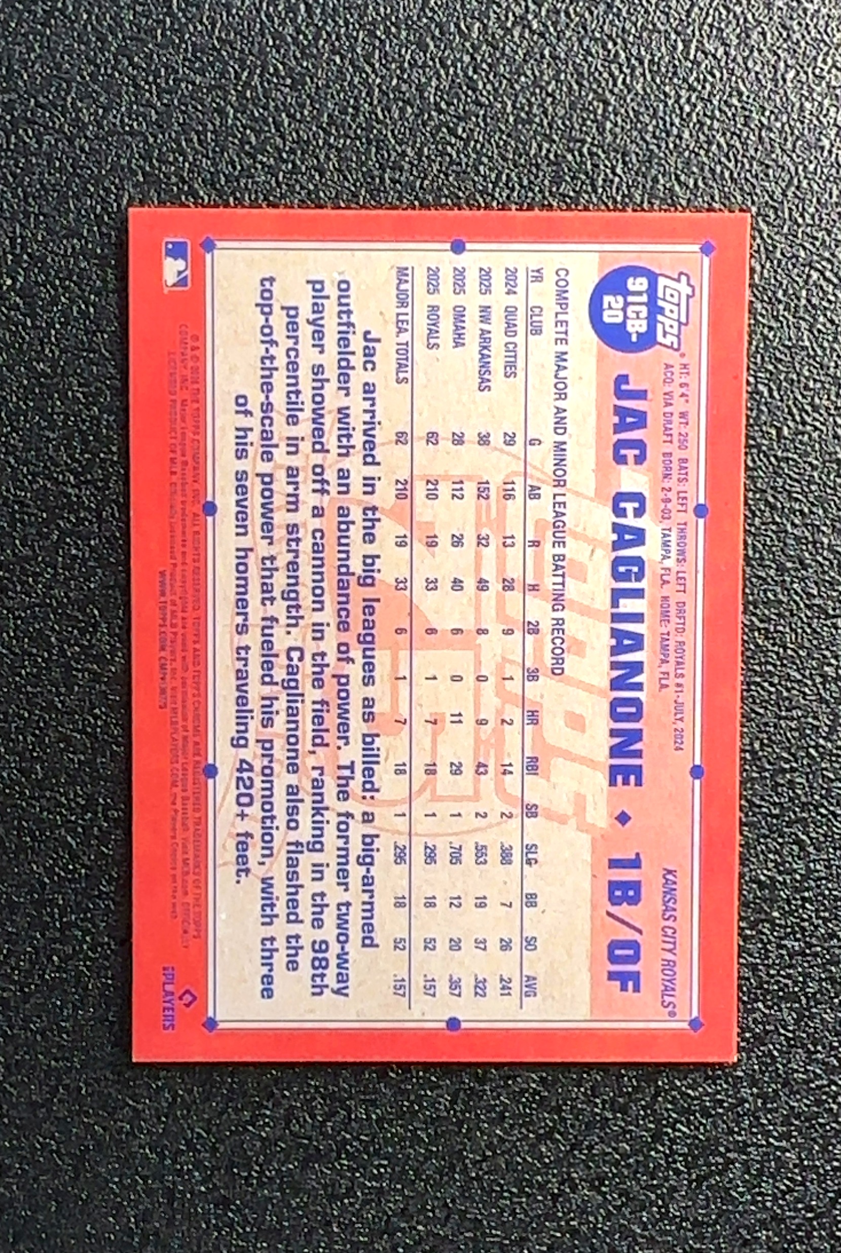 【岛屿拍卖】2024 Topps Chrome 75 周年 Jac Caglianone 雅克·卡利亚诺 logo折 折射 新秀 RC 卡品如图 高价值 #20 Kansas 0023#407