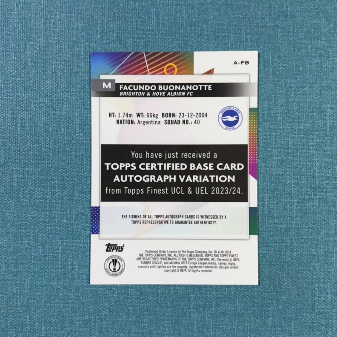 2023-24 Topps Finest 欧战 Facundo Buonanotte 博纳诺特 签字 新秀 RC 银折 布莱顿 卡品如图 ZCC1