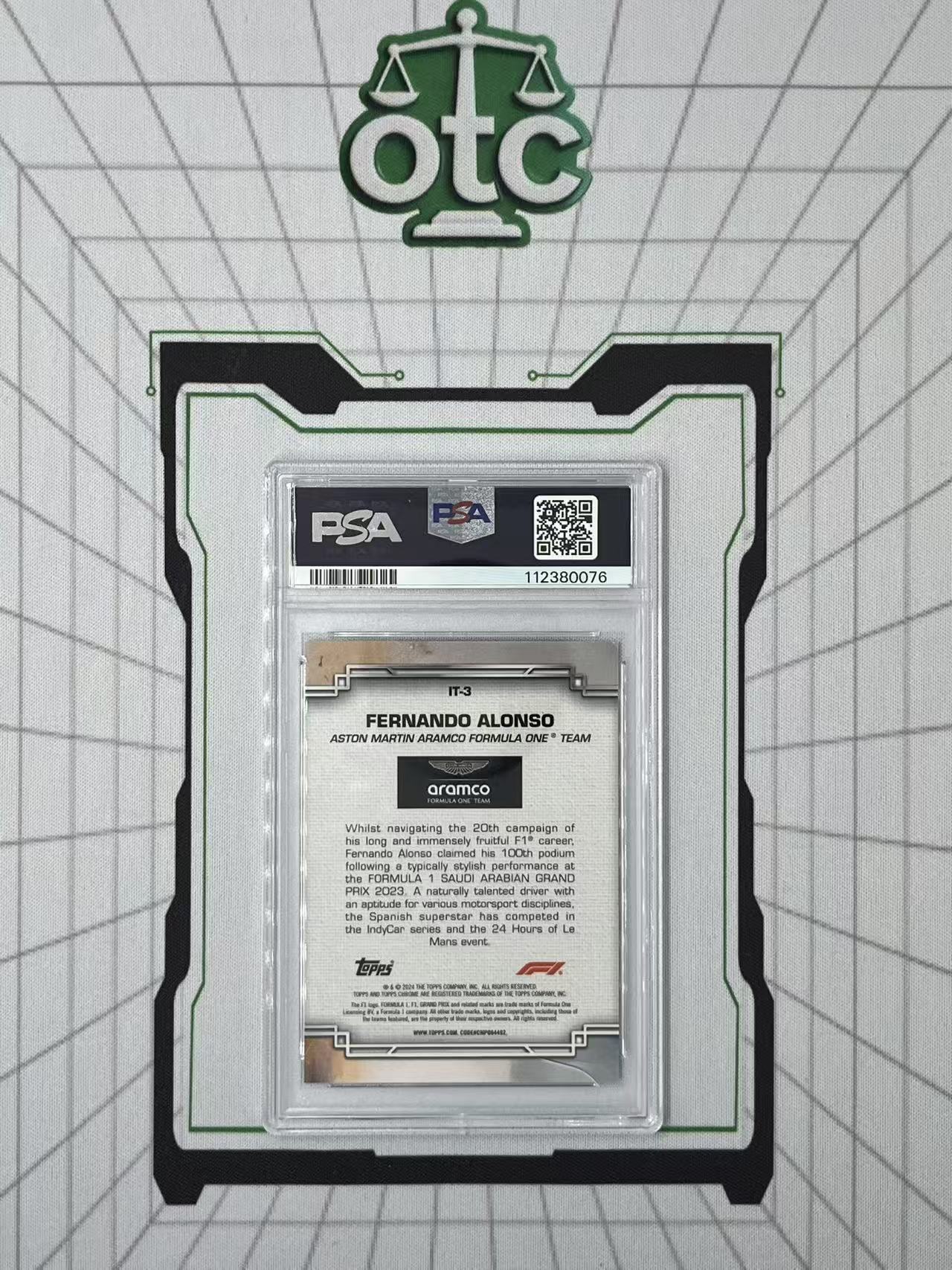 2024 Topps Chrome Fernando Alonso 【盎司收藏】F1 费尔南多 阿隆索 阿斯顿马丁 Inside Trax 特卡 银折 超大比例 SSP PSA9 vvww