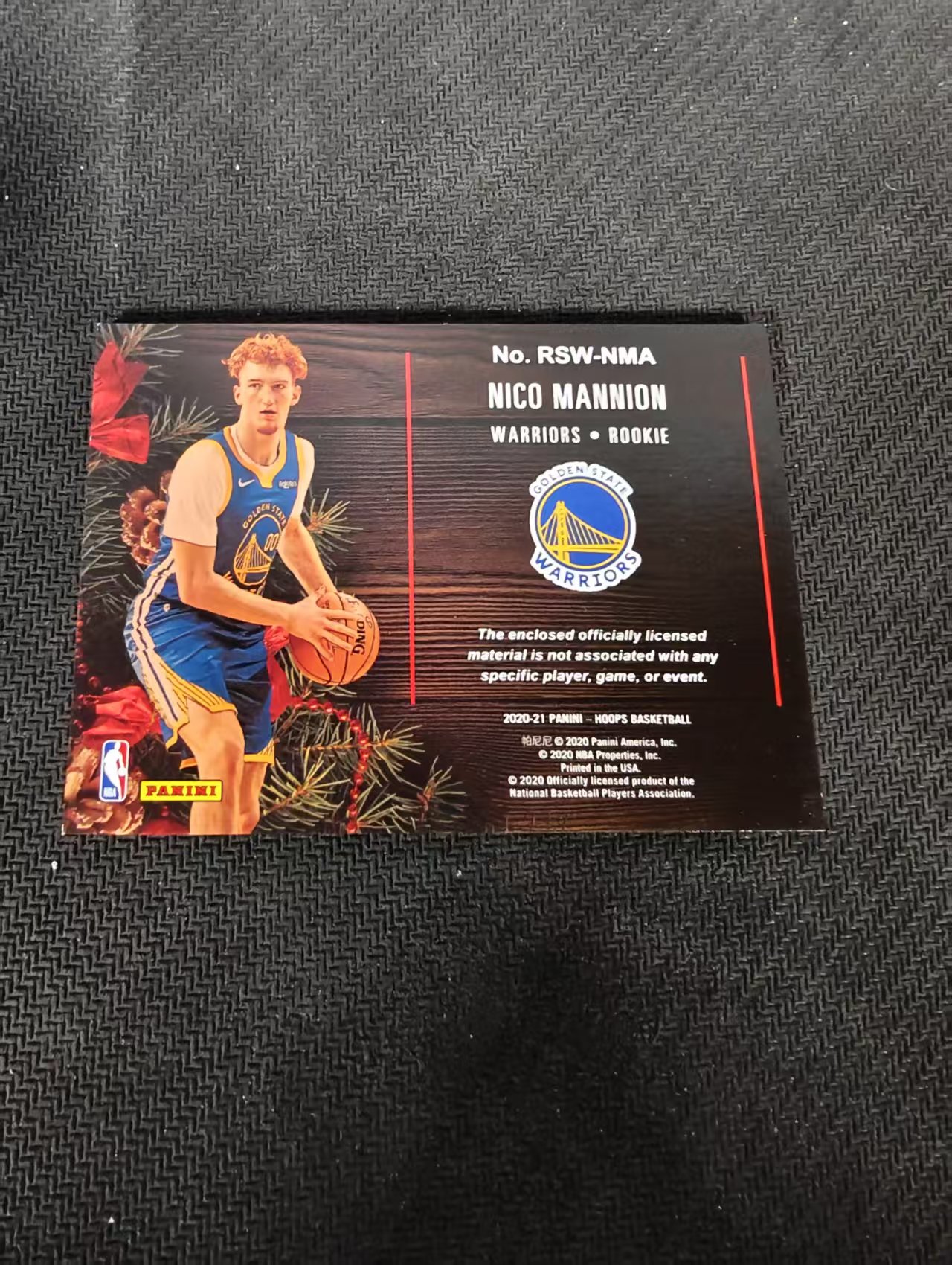 【汽水拍卖】2020-21 Panini NBA Hoops Nico Mannion RC 尼科曼尼恩 新秀 球衣 物料 切割 冬日毛衣 勇士 瑕疵如图