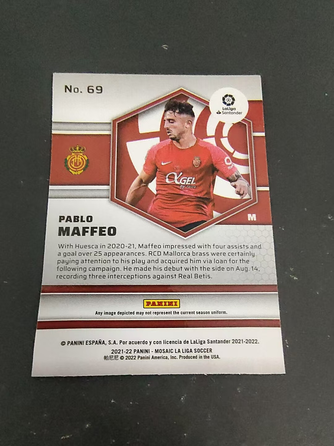 【可合并,不累计】2021-22 Panini Mosaic Pablo Maffeo 马赛克 西甲 马洛卡 马菲奥 划痕 边角瑕疵 #69