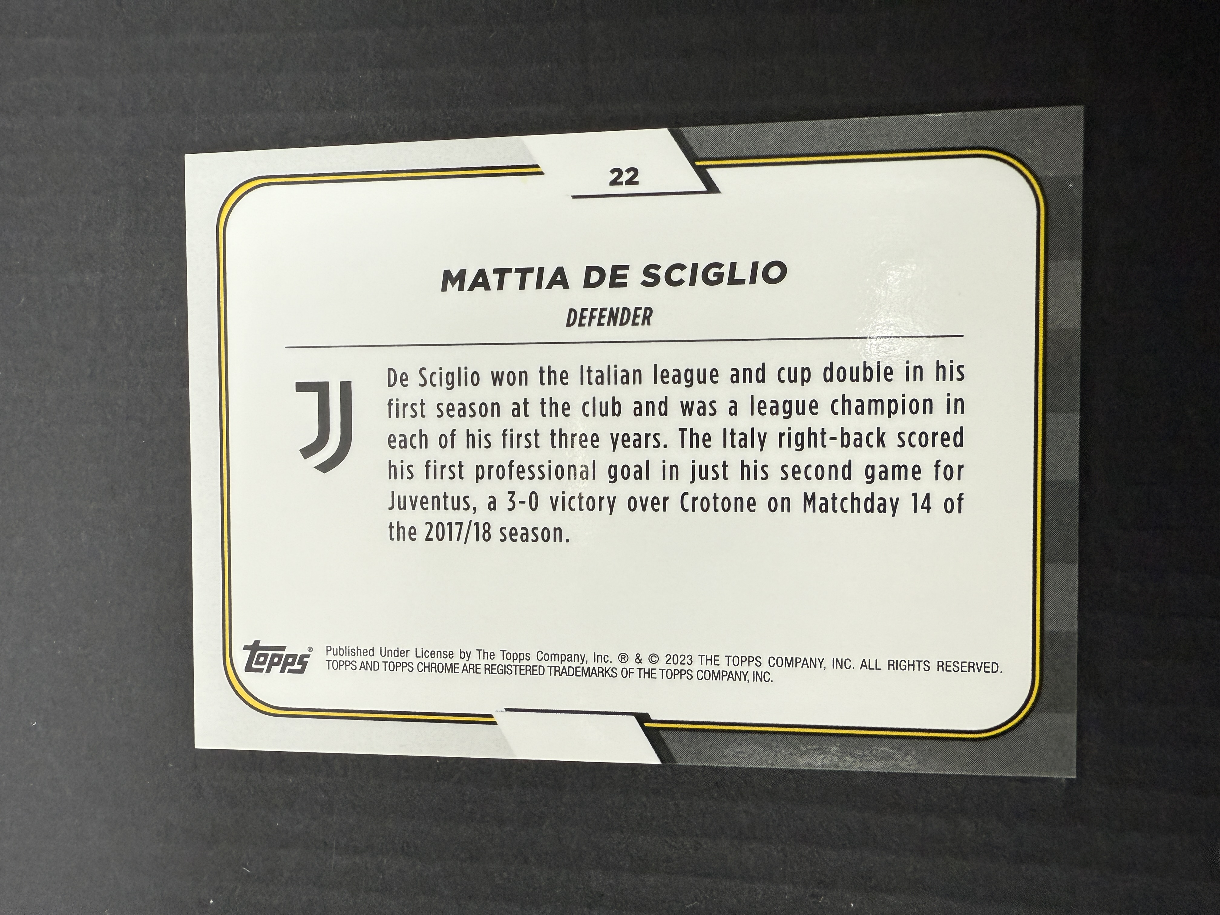 【GOAT山羊拍卖】D哥 2023-24赛季 topps chrome尤文图斯队盒系列 德·希利奥 粉折 /125 尤文图斯 品相如图