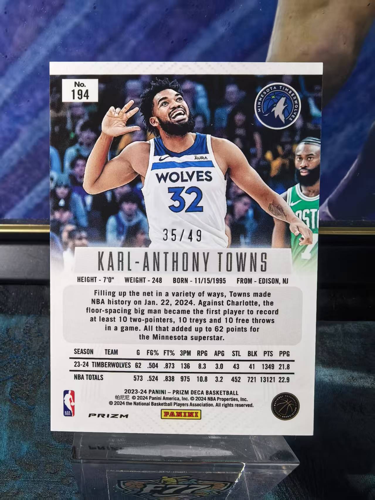 2023-24 Panini Prizm Karl Anthony Towns 卡尔 安东尼 唐斯 49编 PZ 橙折 复刻 森林狼 卡品如图 收藏必备 龙龙