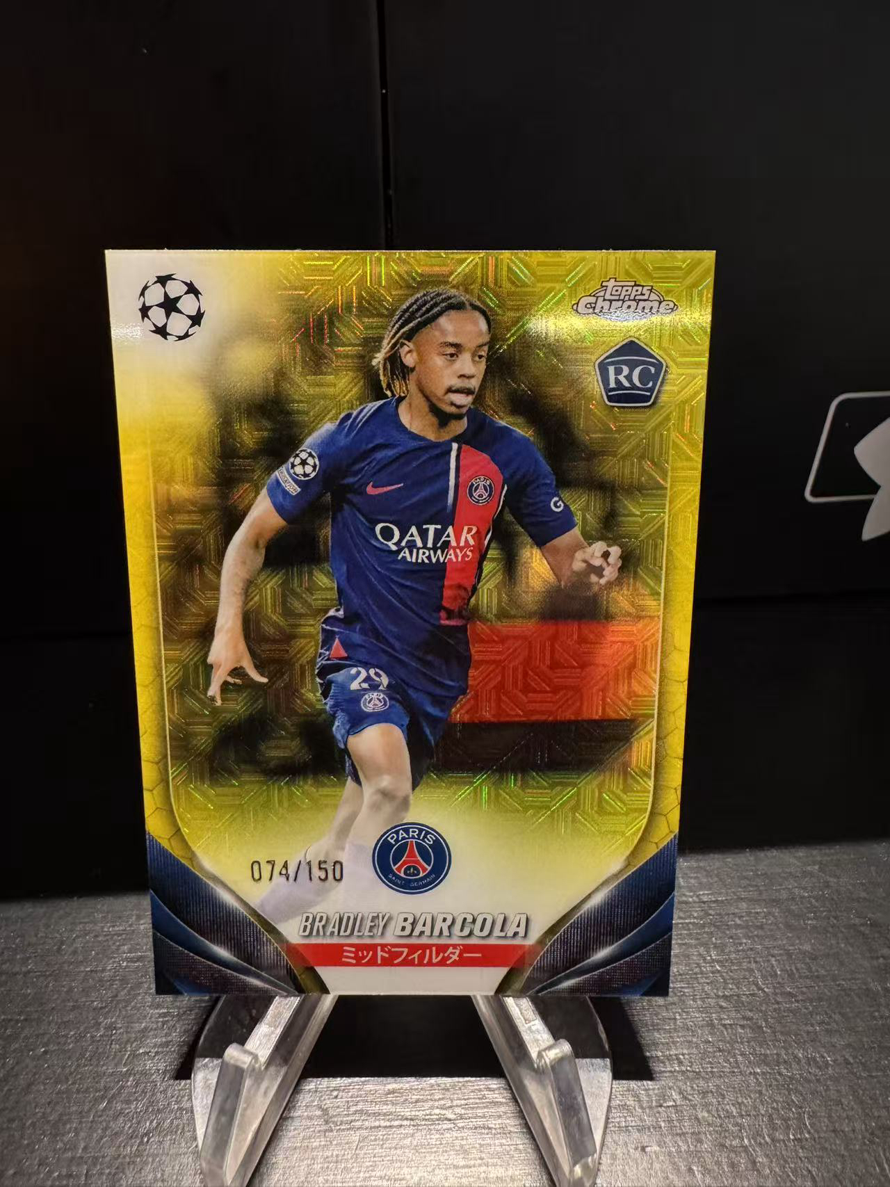 龖 2024 Topps Chrome Bradley Barcola 欧冠 樱花 日版 巴黎圣日尔曼 布拉德利 巴尔克拉 黄mojo 074 /150编 rc 新秀 卡品如图 MJ002l