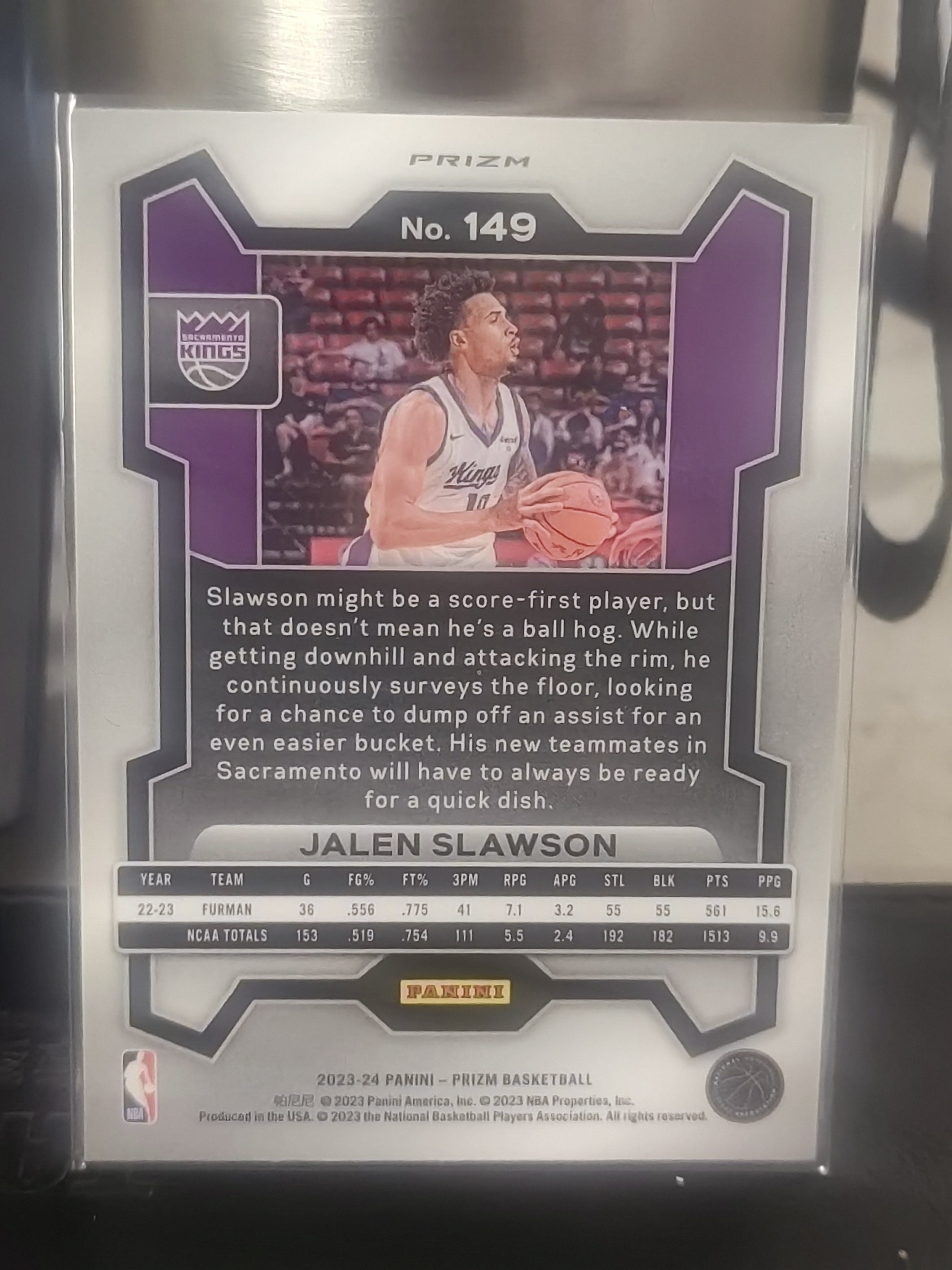 2023-24 Panini Prizm Jalen Slawson PZ 橙碎冰 新秀 杰伦 斯劳森 国王 篮 白边白角 不保卡品 卡品如图