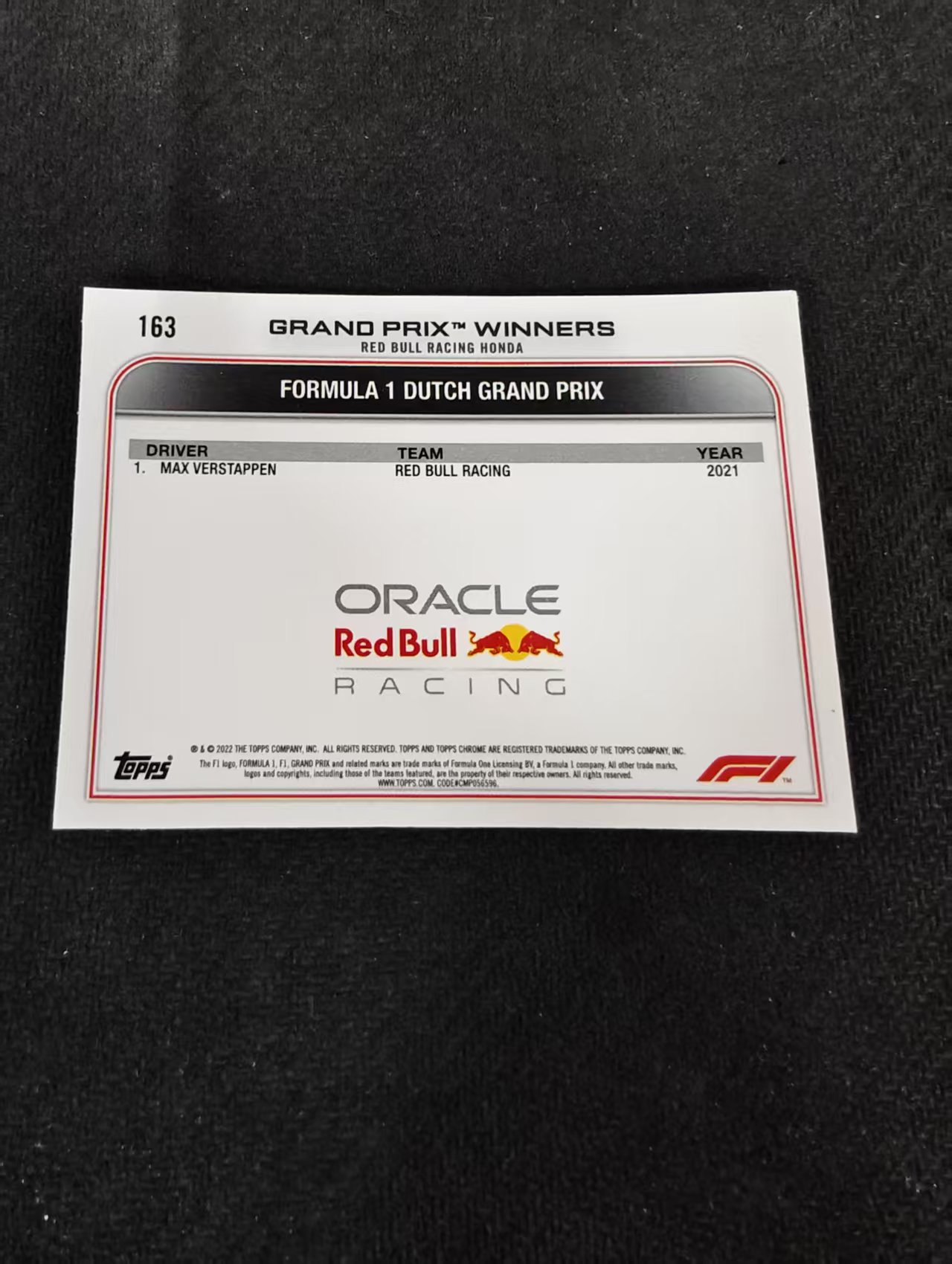 2022 Topps Chrome F1 Max Verstappen 维斯塔潘 红牛 划痕 边角瑕疵 #163