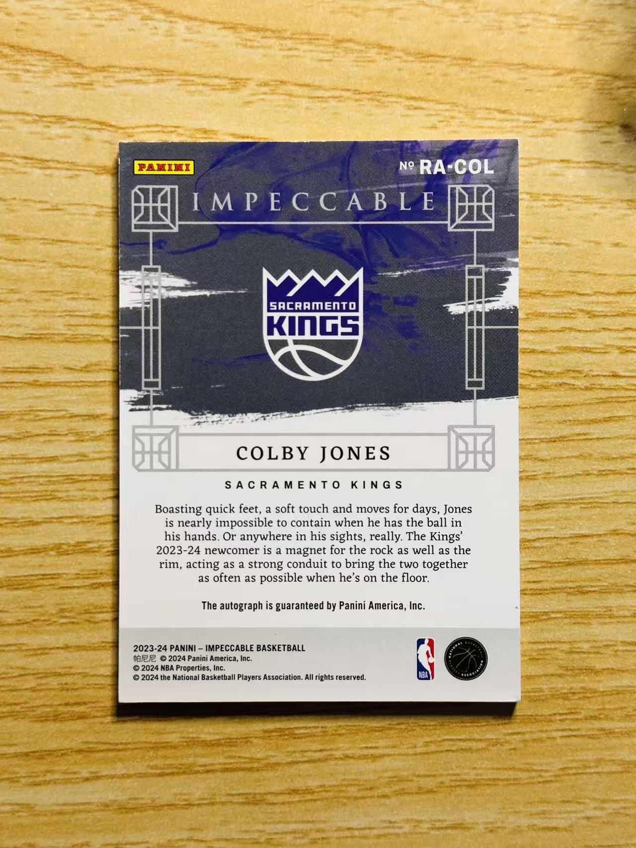 2023-24 Panini Impeccable Colby Jones RC #RA-COL 考尔比 琼斯 小真金 签字 卡签 红平行 /88编
