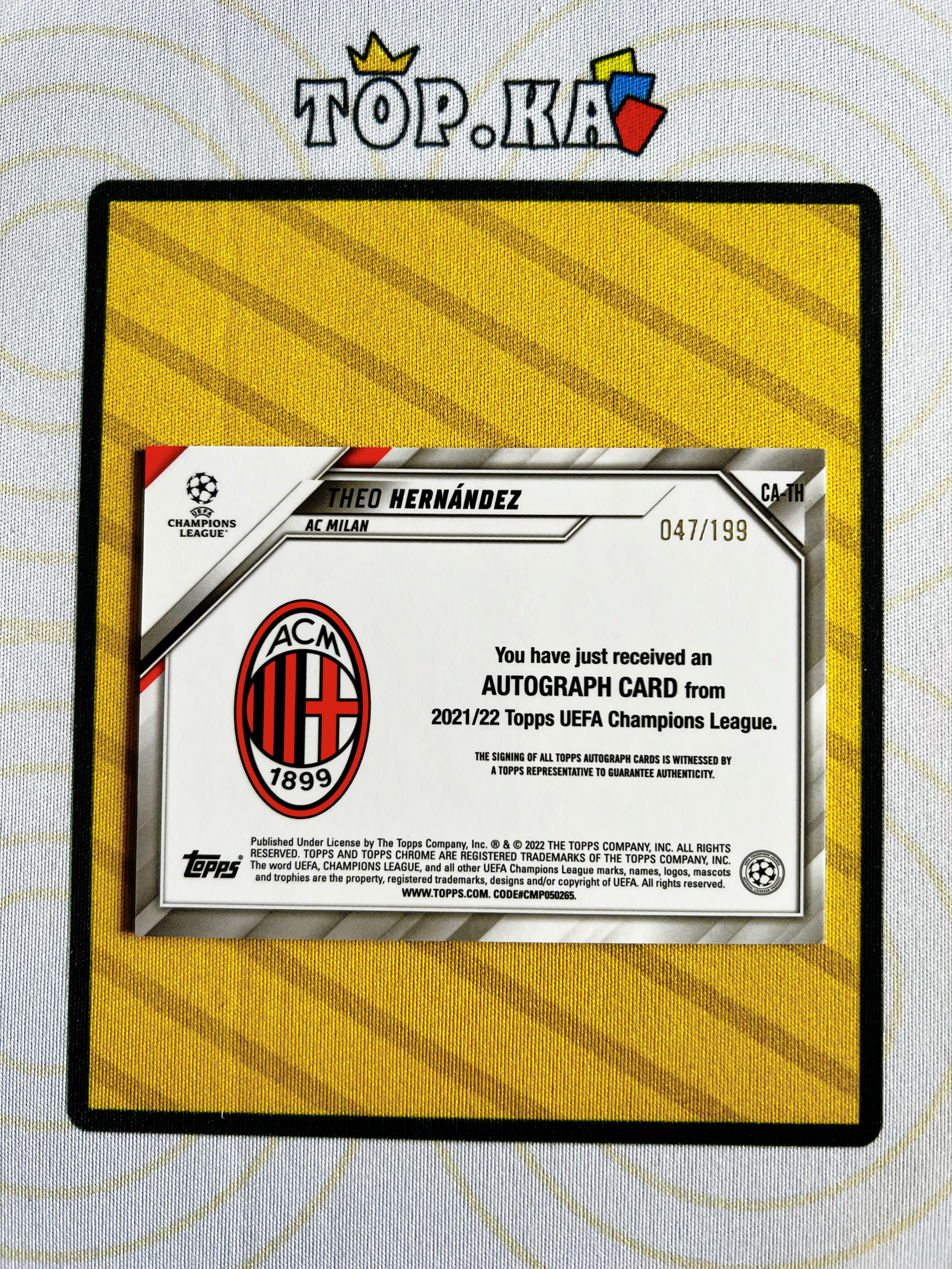 【顶尖卡社】2022 topps chrome 欧冠 特奥 Theo Hernandez 047/199编 青折 签字 折射 AC米兰 队长 法国 详情看描述 卡品如图【Lawson】