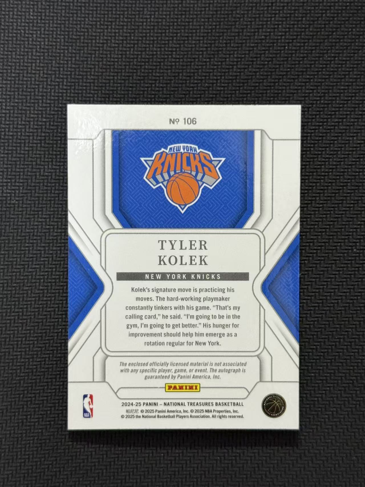 2024-25 Panini National Treasures Tyler Kolek RC 国宝 尼克斯 泰勒 科勒克 新秀 58/99编 正RPA 签字 卡签 未来可期 卡品如图 老公DR