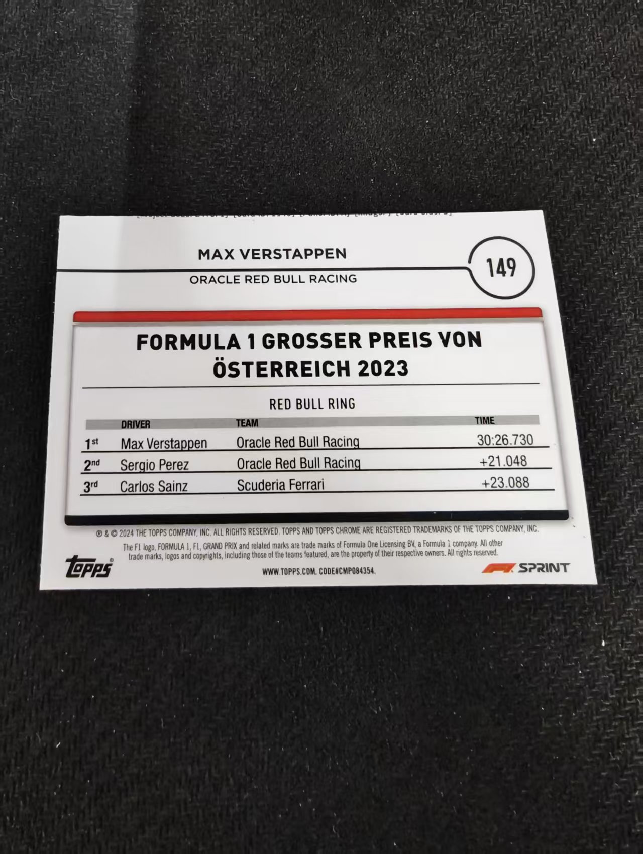 2024 Topps Chrome F1 Max Verstappen 维斯塔潘 红牛 划痕 边角瑕疵 #149