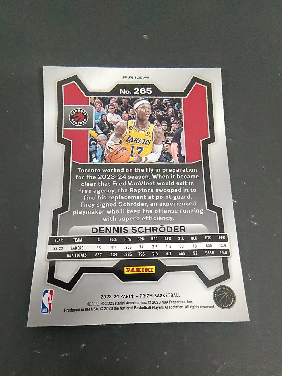 【可合并,不累计】2023-24 Panini Prizm Dennis Schroder 猛龙 丹尼斯 施罗德 PZ 粉碎冰 划痕 边角瑕疵 #265