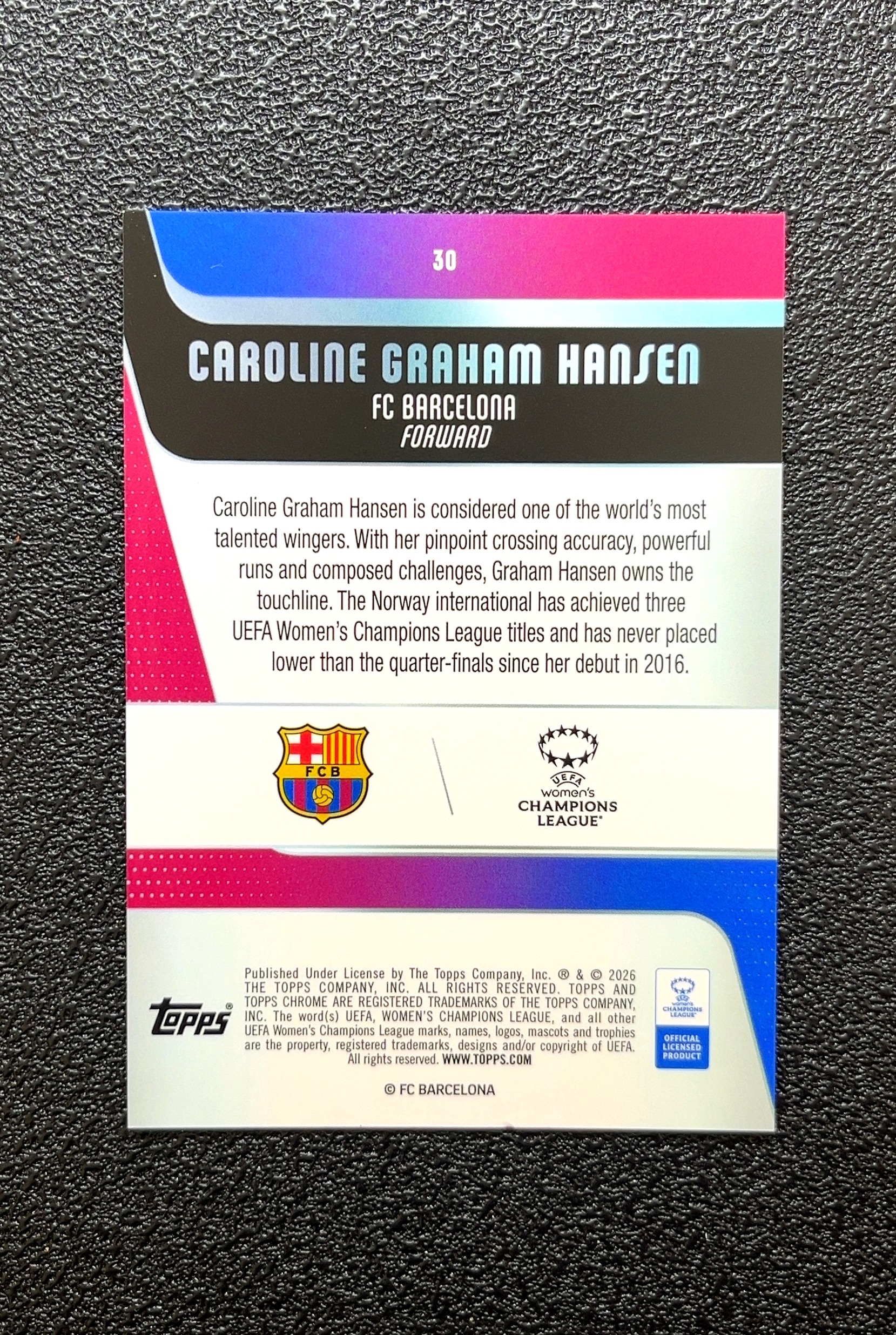 【岛屿拍卖】2025 Topps Chrome Caroline Graham Hansen 卡罗琳·格雷厄姆·汉森 蓝碎冰折 折射 卡品如图 高价值 #30 FC 0007#278