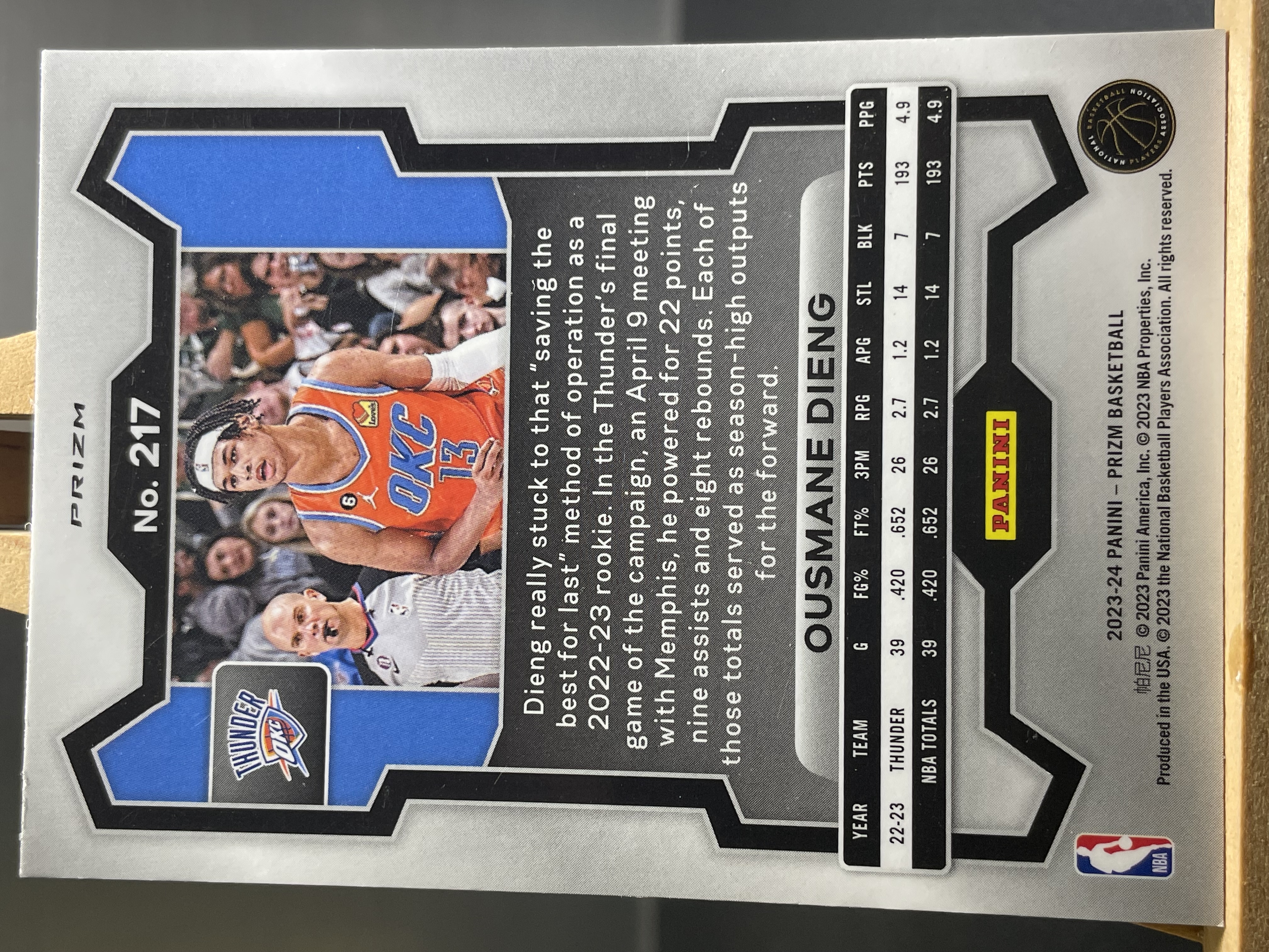 (A2) 2023-24 PANINI PRIZM 三色折 乌斯曼 迪昂 雷霆 实卡好看 收藏凑套必备 卡品如图 !!!