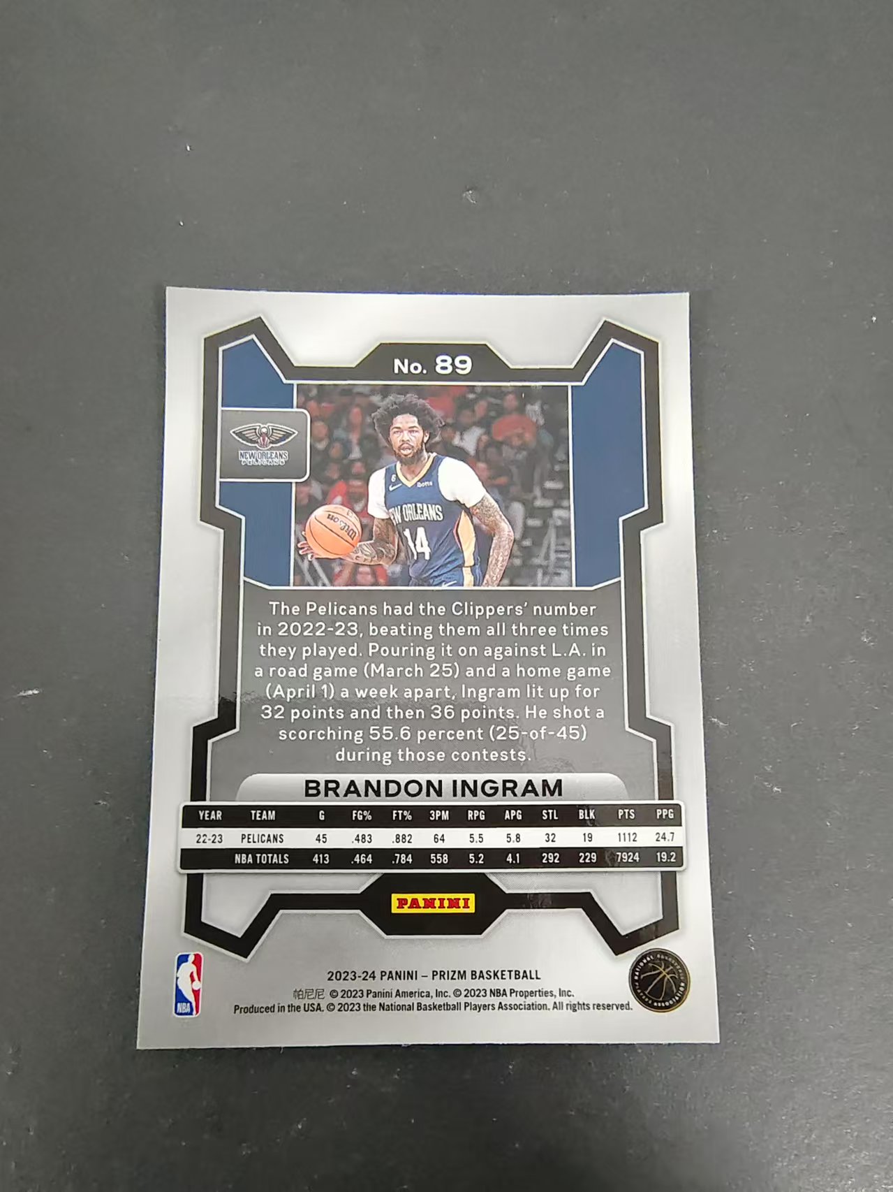 【可合并,不累计】2023-24 Panini Prizm Brandon Ingram 布兰顿 英格拉姆 鹈鹕 PZ 划痕 边角微瑕 #89