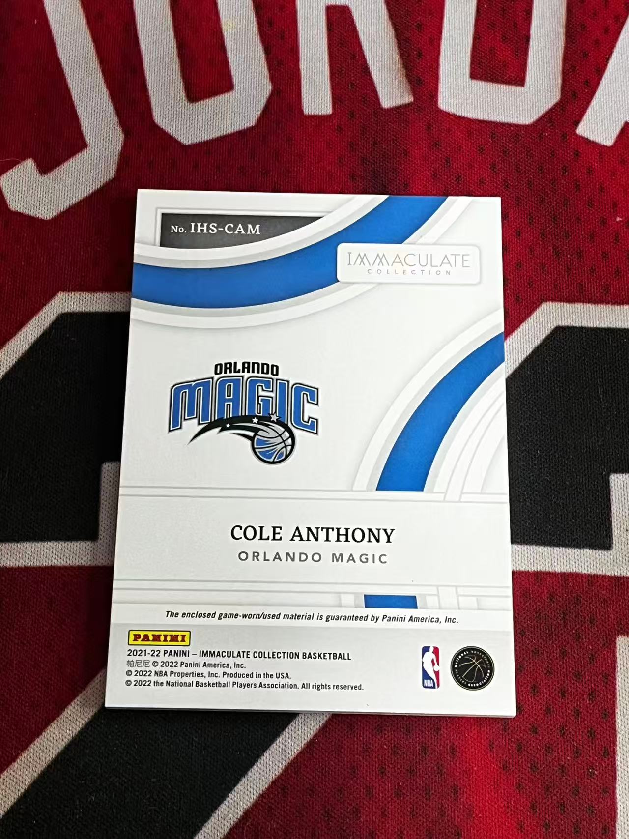 【接寄拍】2022-23 PANINI IMMACULATE 爱咪咪高端系列 魔术 科尔安东尼 安芬尼 99编 GU 亲穿落场球衣物料切割 衣料实物卡【烂臭嘴拍卖】