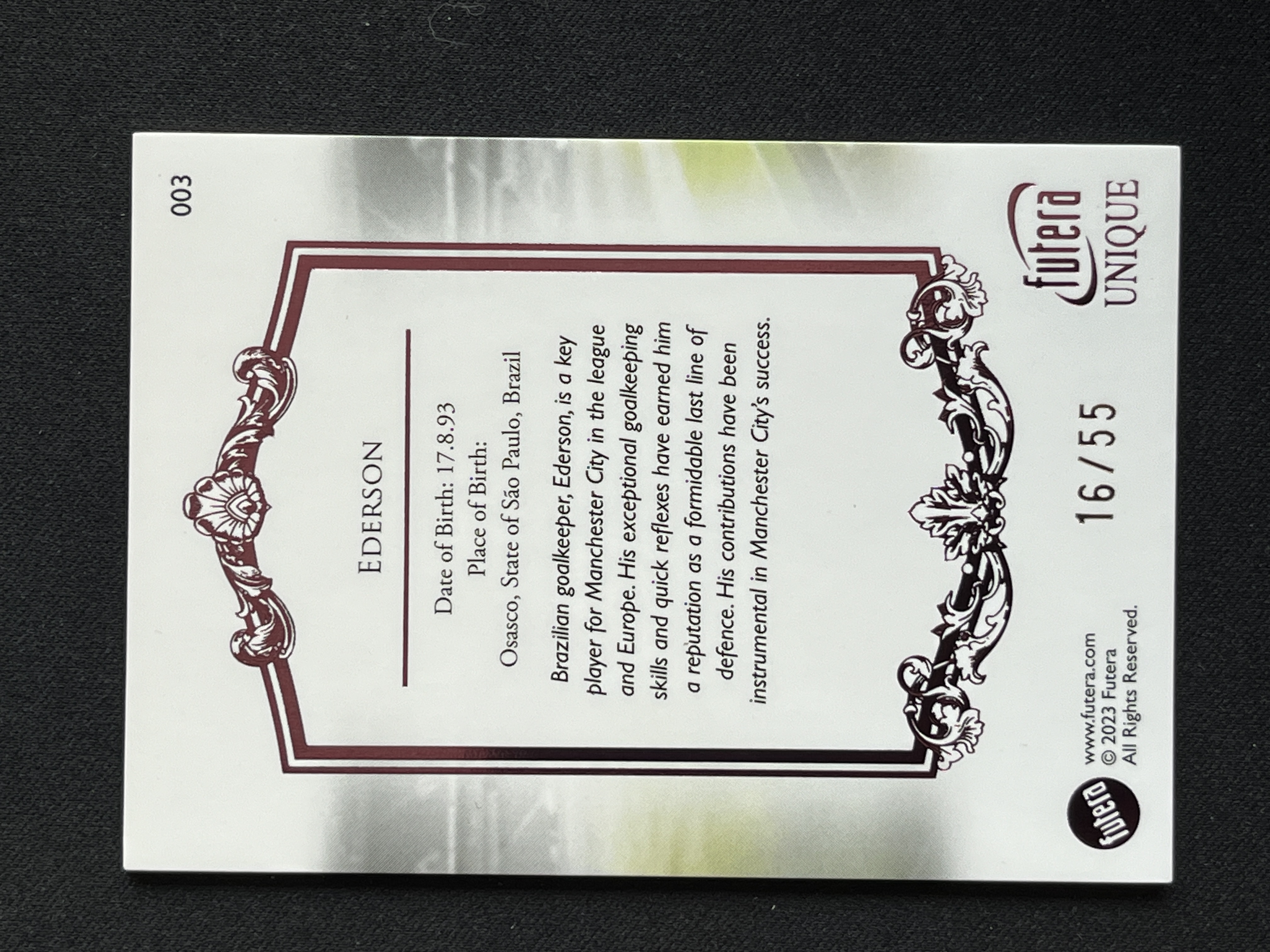 【南昌NOVA】2023 Futera Unique Ederson 福特拉 巴西 埃德森 粉平行 特卡 16/55编 Z09ww