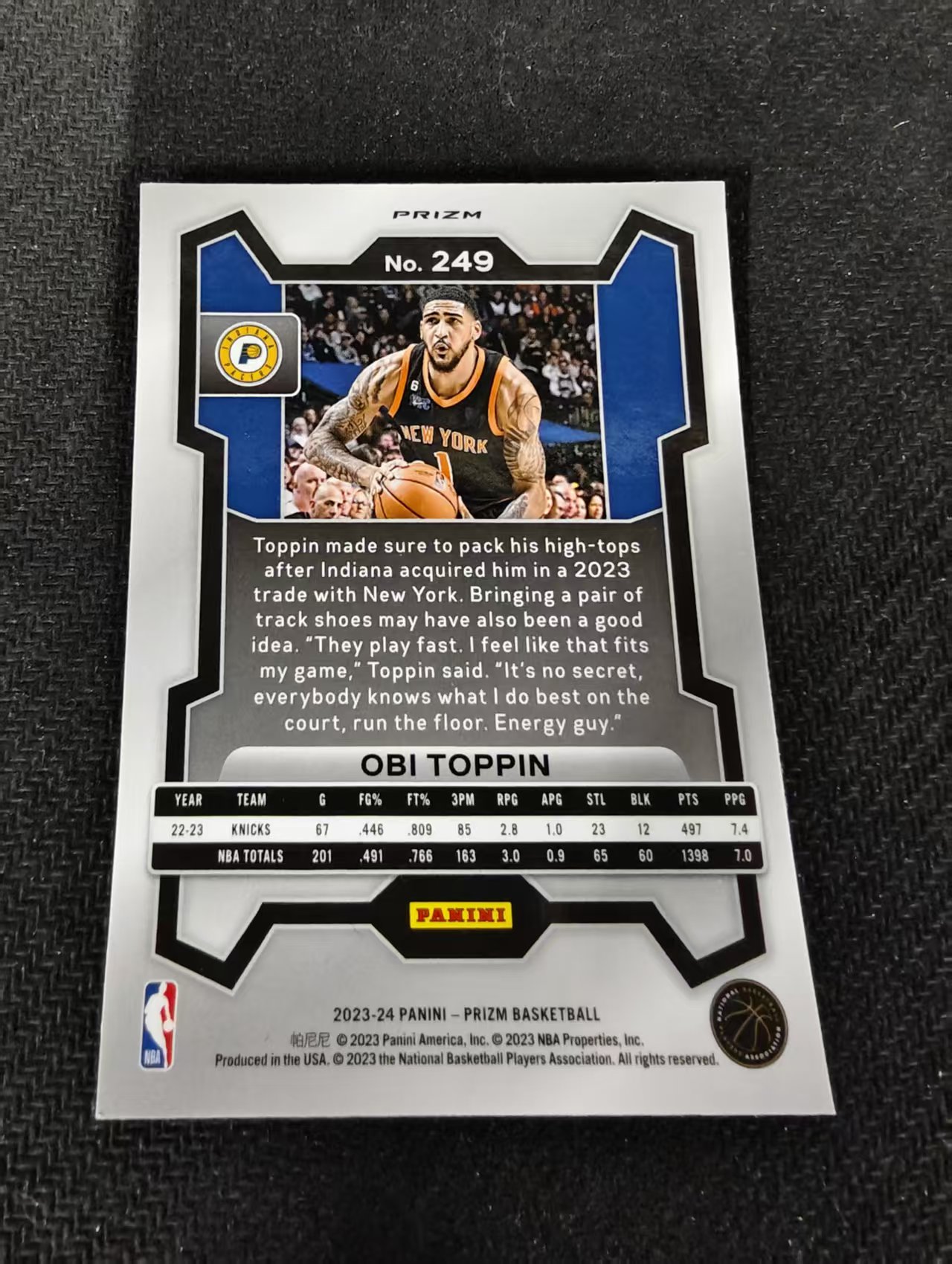 2023-24 Panini Prizm Obi Toppin PZ 奥比 托平 尼克斯 粉碎冰 PZ 划痕 边角瑕疵 #249