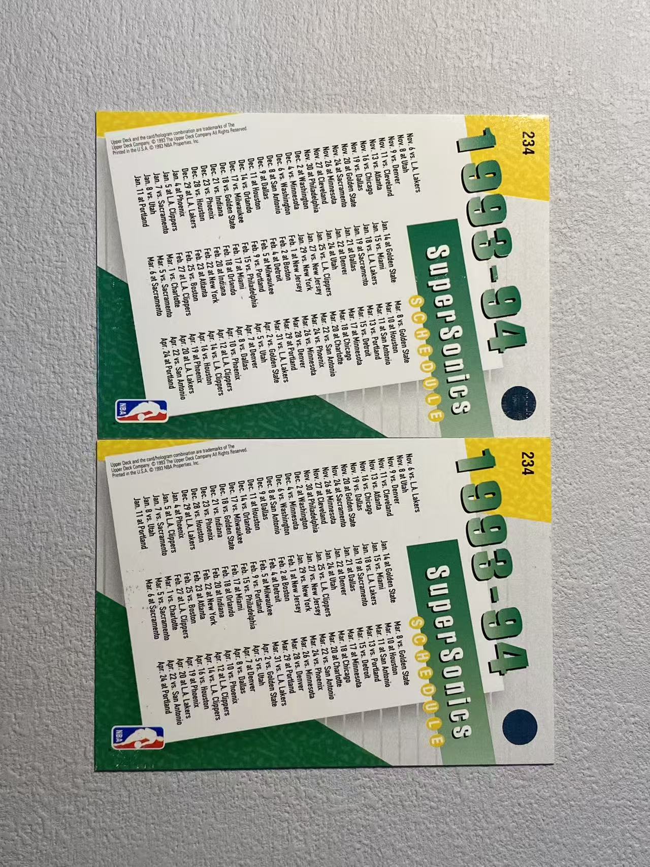 1993 Upper Deck Collector's Choice sonics ud 球队特卡 超音速队 稀有老特 2张lot 凑套 收藏必备