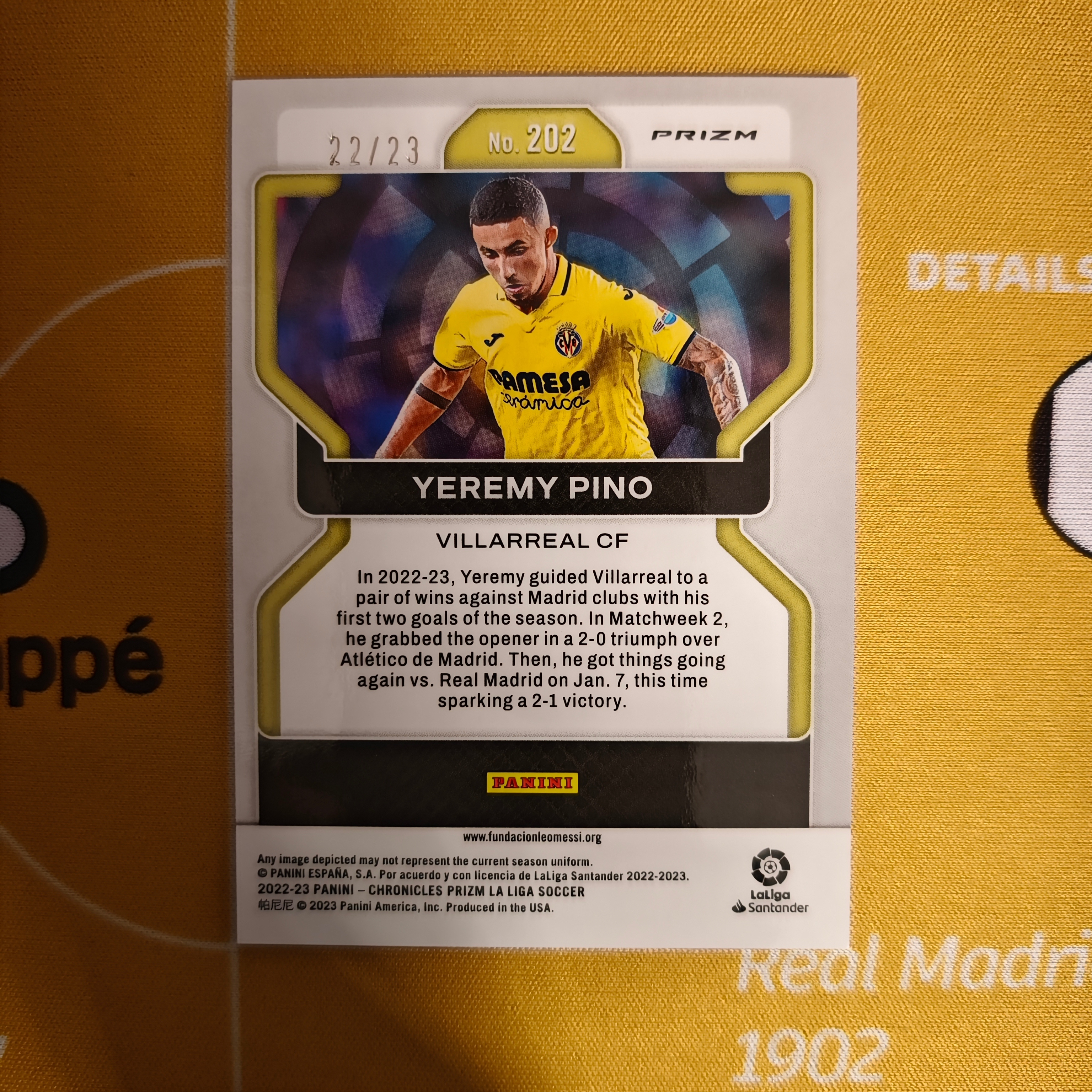2022-23 Panini Prizm Yéremy Pino 耶雷米 皮诺 水晶宫 比利亚雷亚尔 西班牙 22/23橙碎冰 登录英超 表现亮眼 未来可期 通行卡品