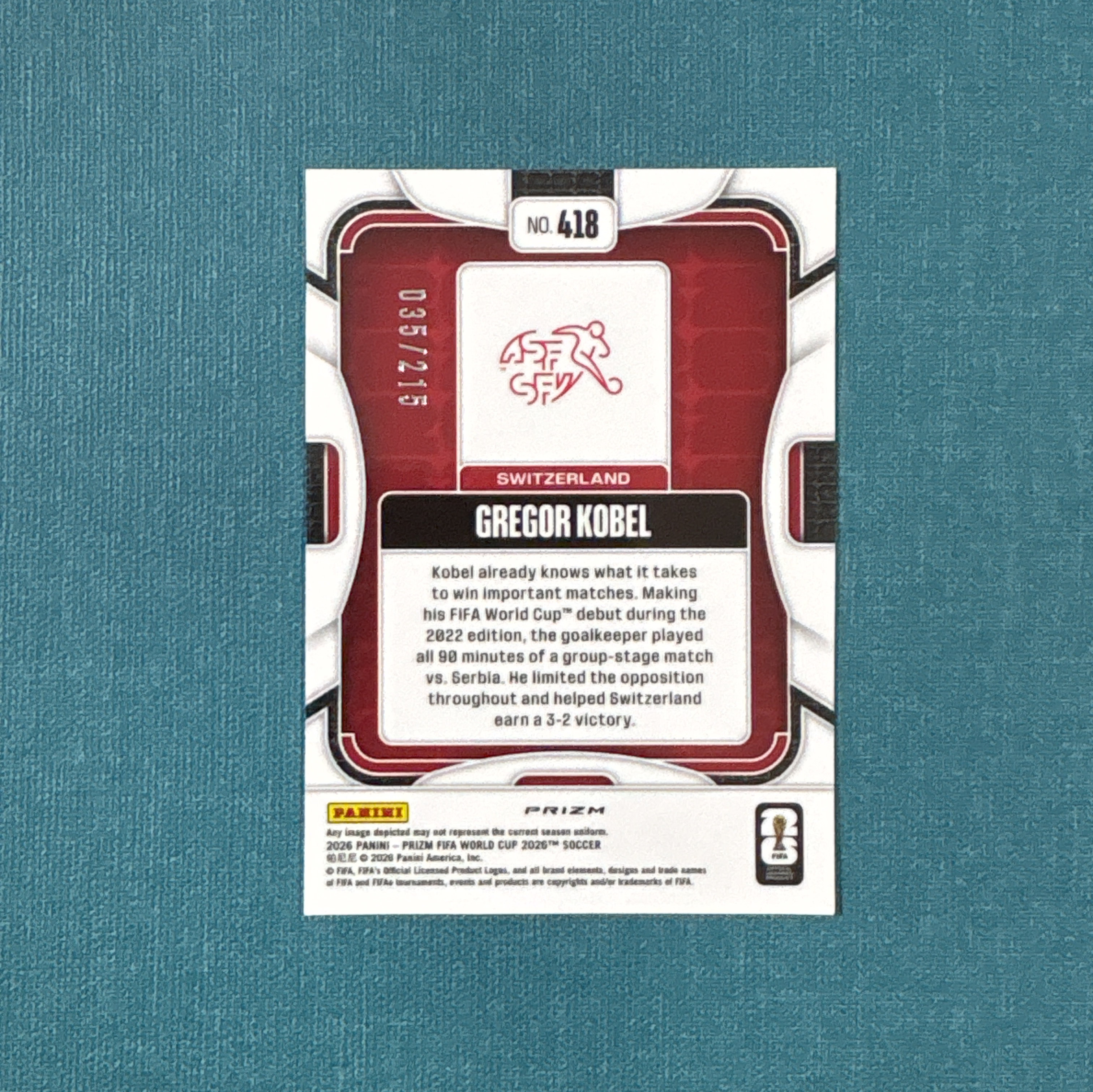 2026 Panini Prizm 世界杯PZ Gregor Kobel 科贝尔 035/215编 橙潘多拉折 瑞士 多特蒙德 卡品如图 JWX