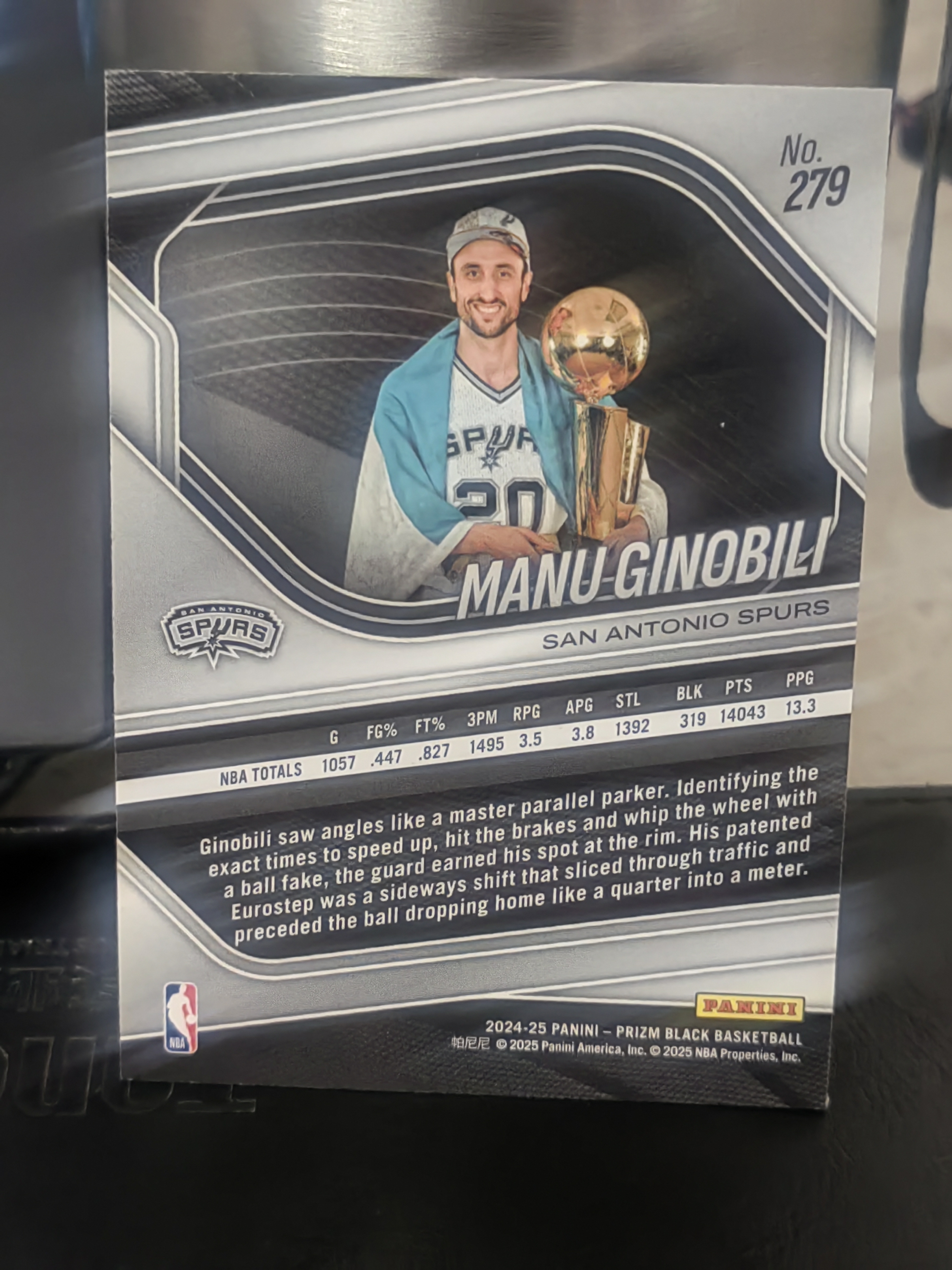 2024-25 Panini Prizm Black Manu Ginobili PZ Black 马努 吉诺比利 捧杯 妖刀 篮 白边白角 不保卡品 卡品如图