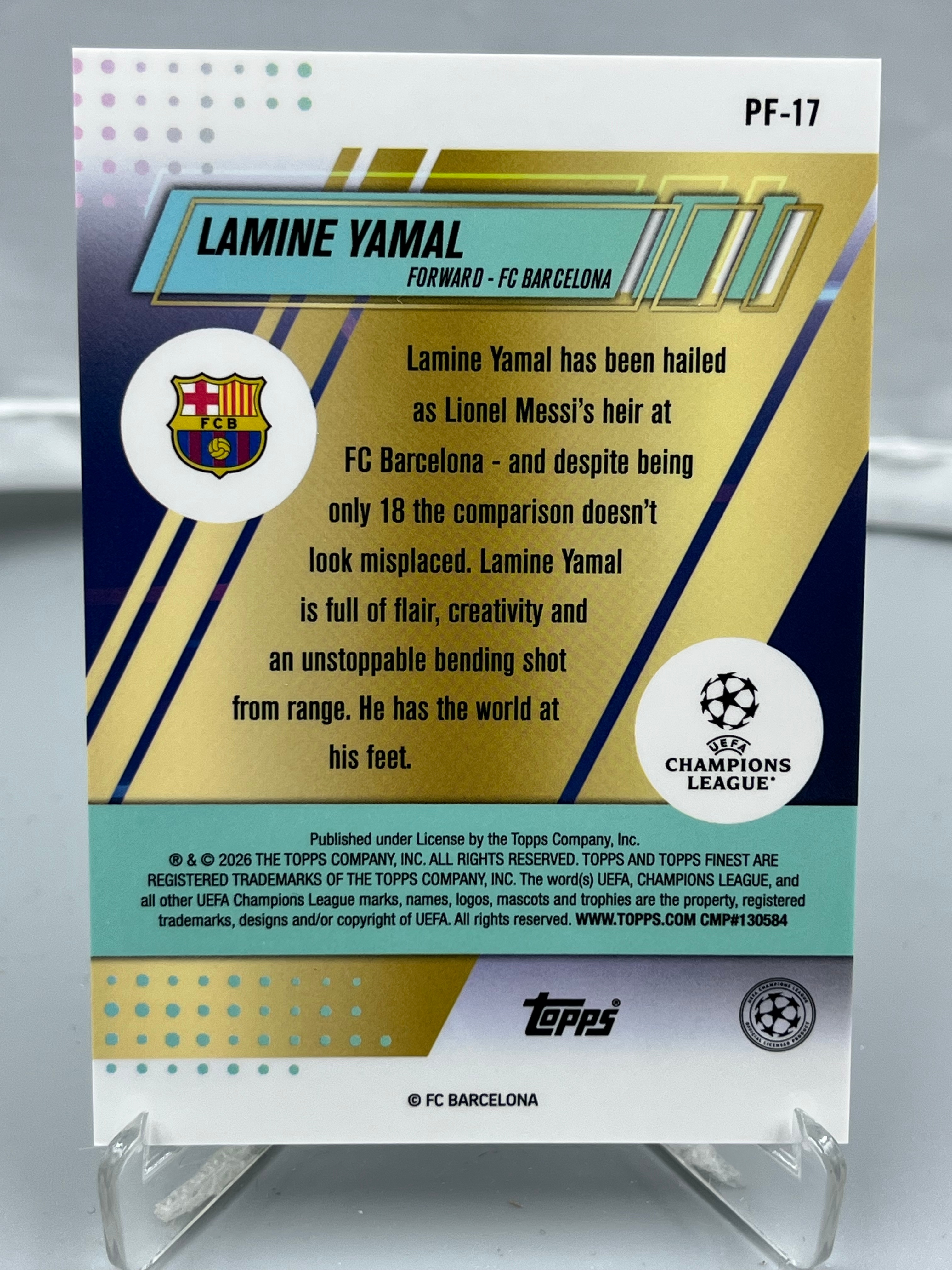 2026 Topps Finest Lamine Yamal 欧冠欧战 拉明 亚马尔 西班牙 巴萨 巴塞罗那 世界杯冠军 典范球员 特卡 银折 折射 【暴富 LK张】ta436