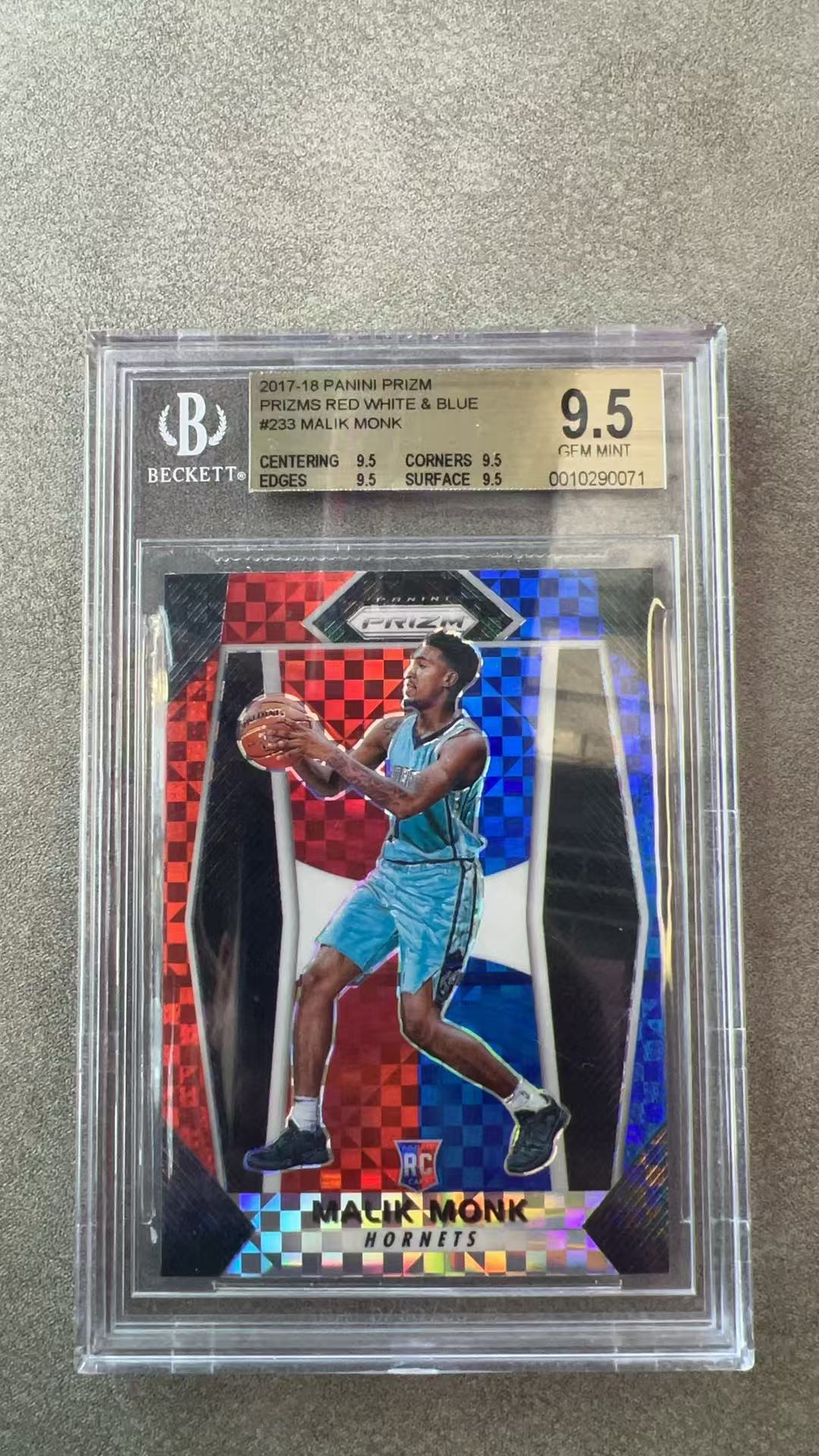 6454【330球星卡实体店代卖】2017-18 帕尼尼 PRIZM 马利克 蒙克 Malik monk 黄蜂 新秀RC 双色折 金标 BGS9.5 仅顺丰寄付(AP9)