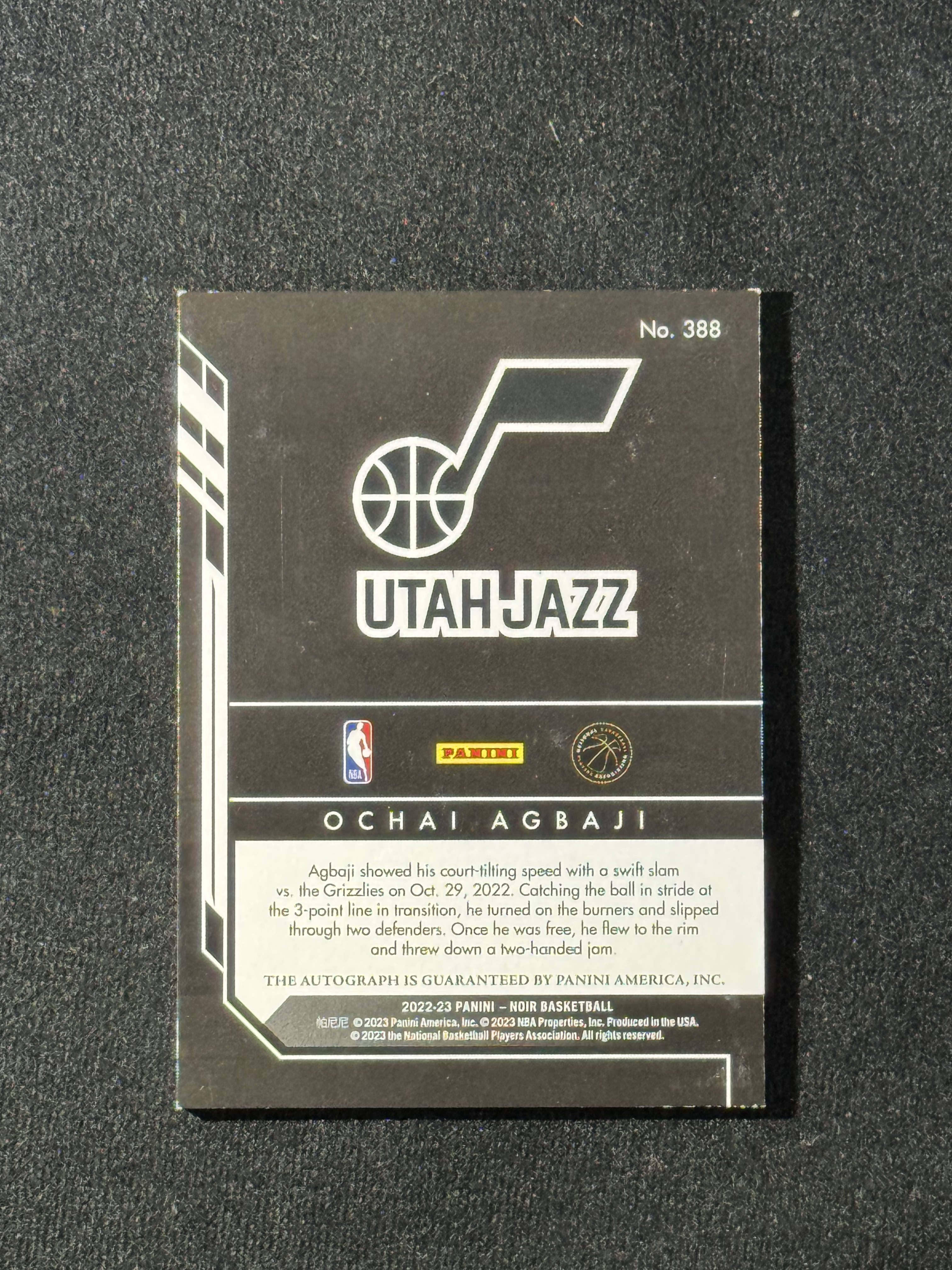2022-23 Panini Noir Ochai Agbaji RC 【扎克代卖】诺尔 爵士新秀 奥柴 阿巴基 99编 卡签 实卡好看 瑕疵如图 福盒 猪脚饭