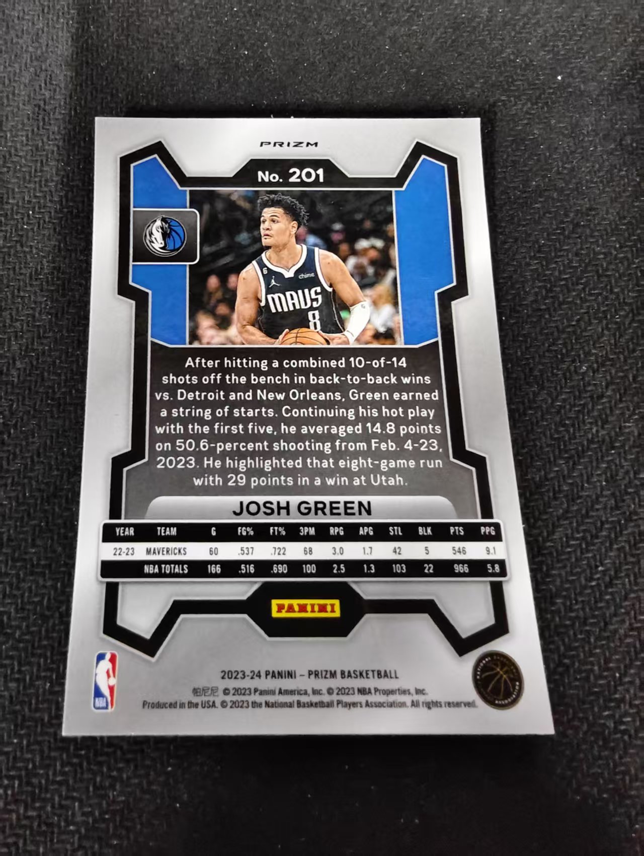2023-24 Panini Prizm Josh Green 约什 格林 独行侠 银折 PZ 划痕 边角瑕疵 #201