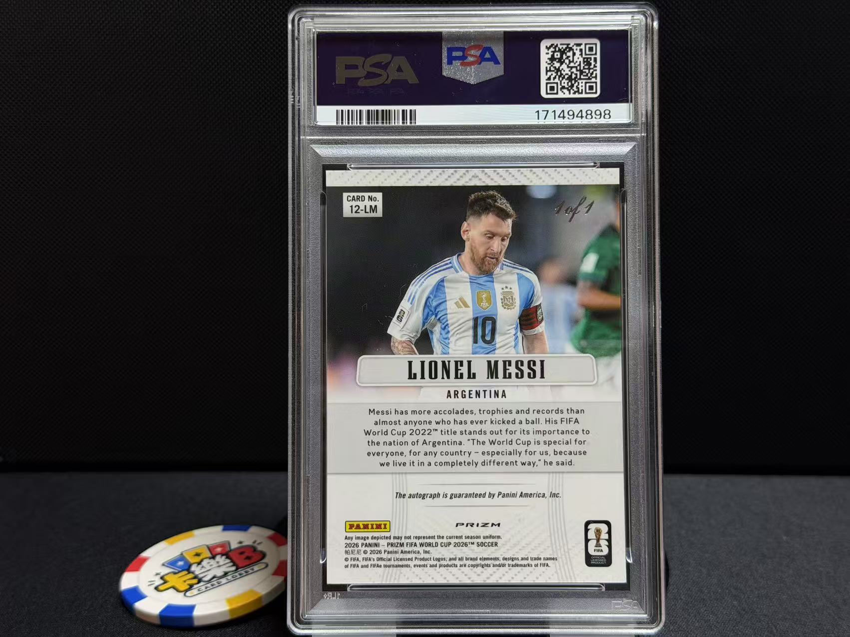 2026 Panini World Cup Prizm Lionel Messi 【卡乐B】里奥 梅西 阿根廷 1of1 1/1编 黑Shimmer 闪回签 折射 PSA9 签字10分 世界杯 J