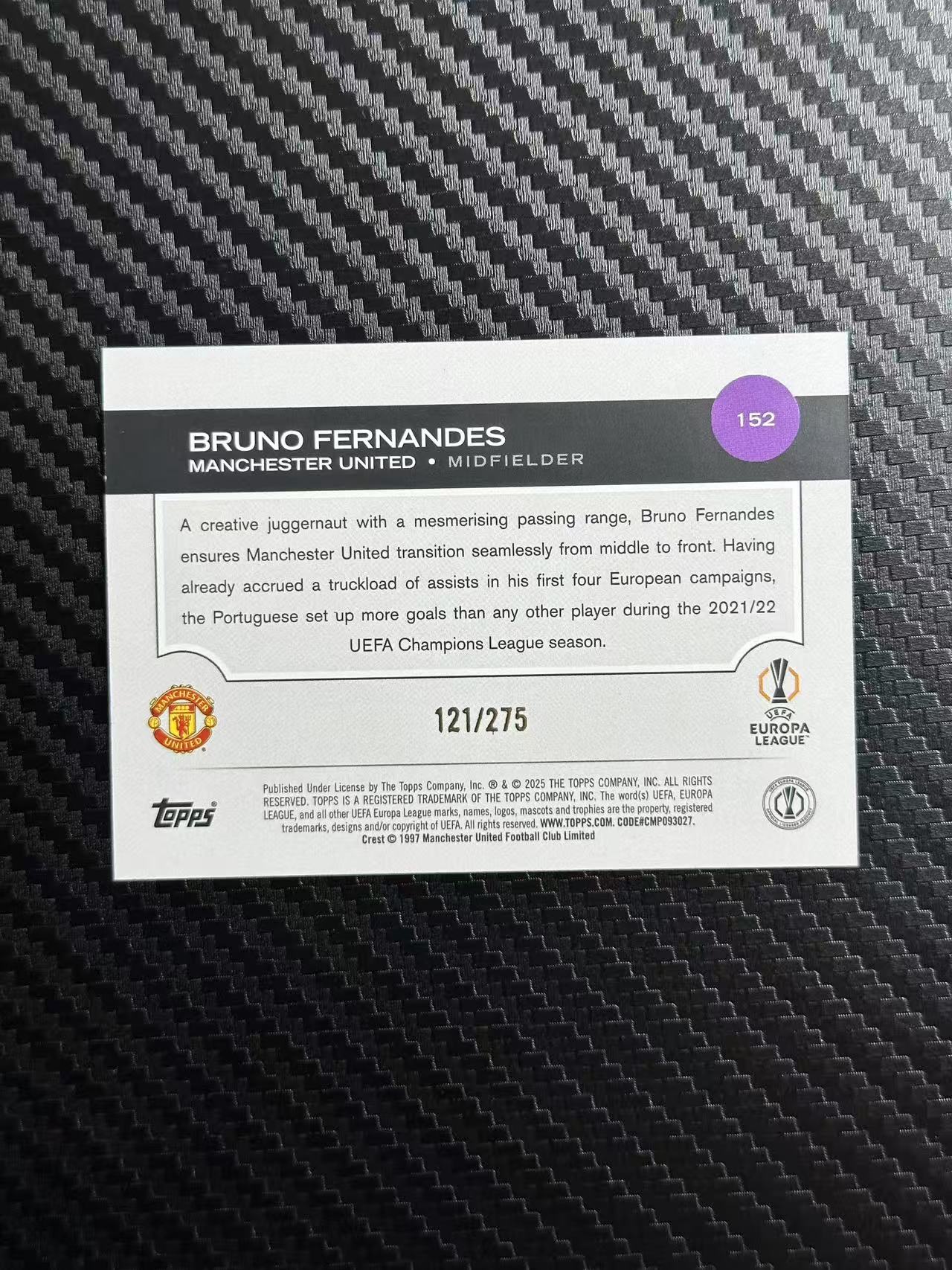 2025 Topps ucc Bruno Fernandes 布鲁诺 费尔南德斯 B费 曼联 葡萄牙 121/275编 深蓝折 海军蓝折 折射 欧冠 卡品如图 拍前看描述