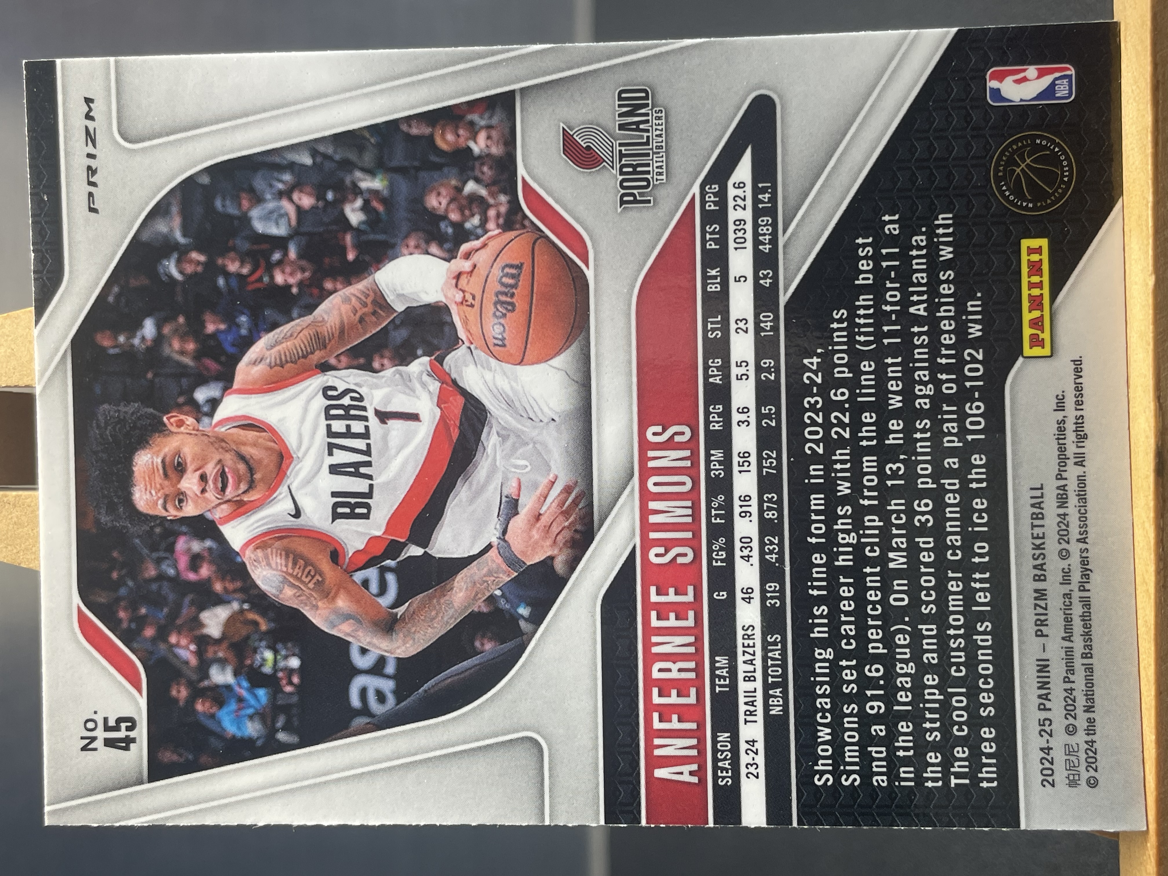 (A10) 2024-25 PANINI PRIZM 银折 安芬尼 西蒙斯 开拓者 近期大热球星 收藏凑套必备 !!!