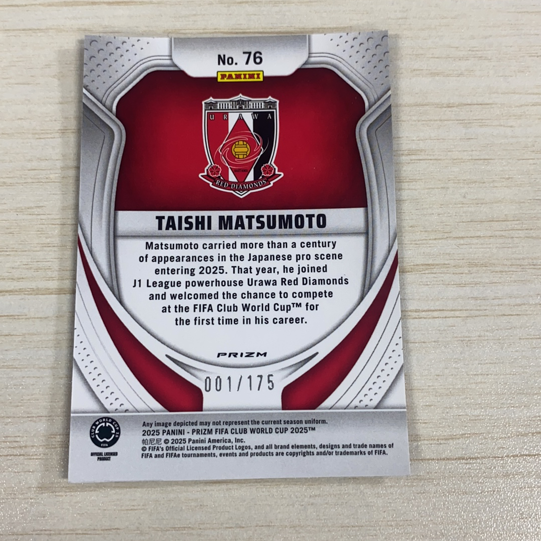 【小牛代拍】2025 Panini Prizm Taishi Matsumoto RC 世俱杯 pz 松本泰志 浦和红钻 新秀 蓝碎冰折 175编 卡品如图(一哥)