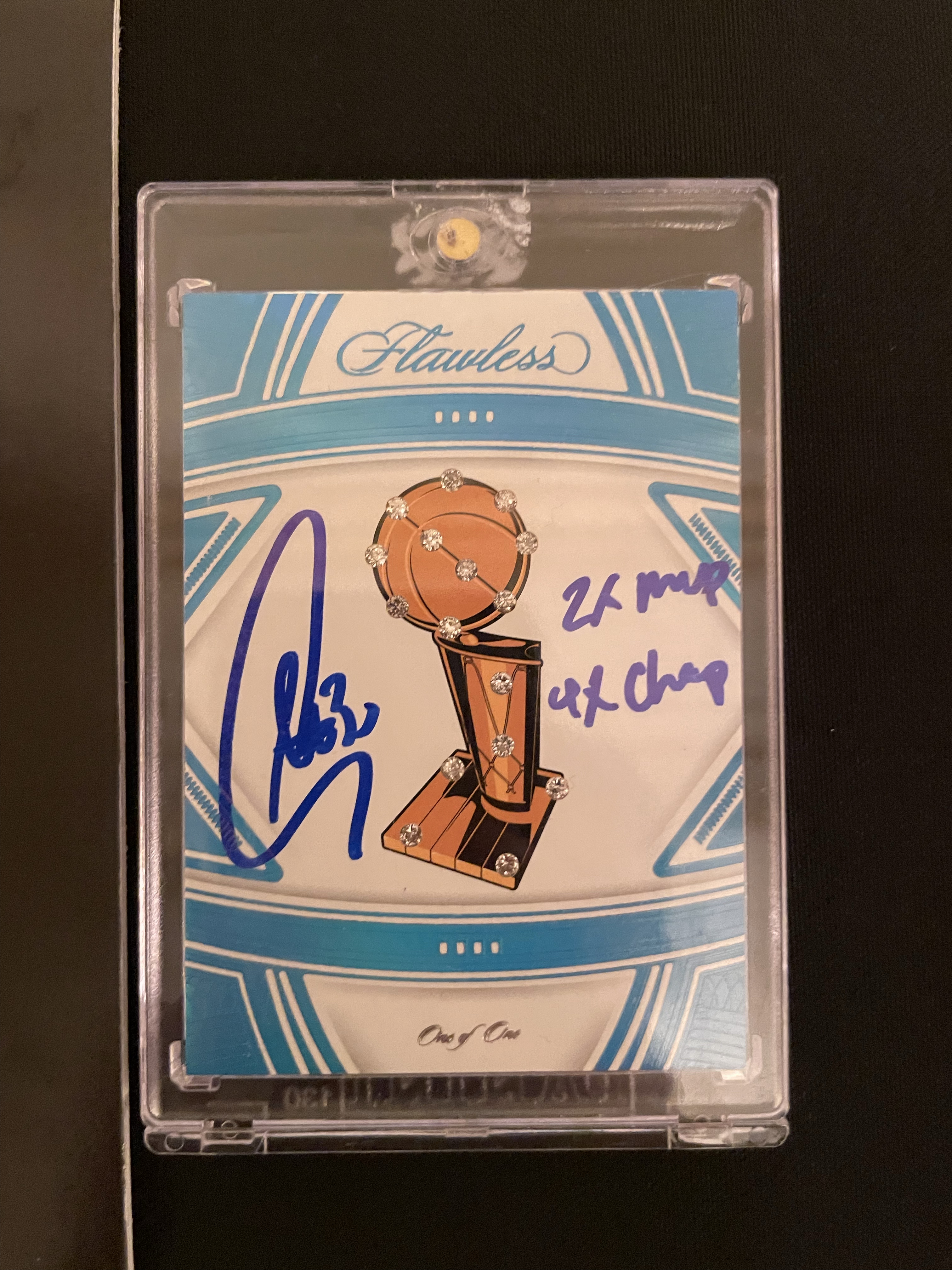 2021-22 Panini Flawless Stephen Curry 库里，22年第四冠铭文签1/1编湖水蓝，手提大钻奥布莱恩杯，第四冠最帅卡之一，金州勇士，fmvp，杜兰特汤普森格林队友
