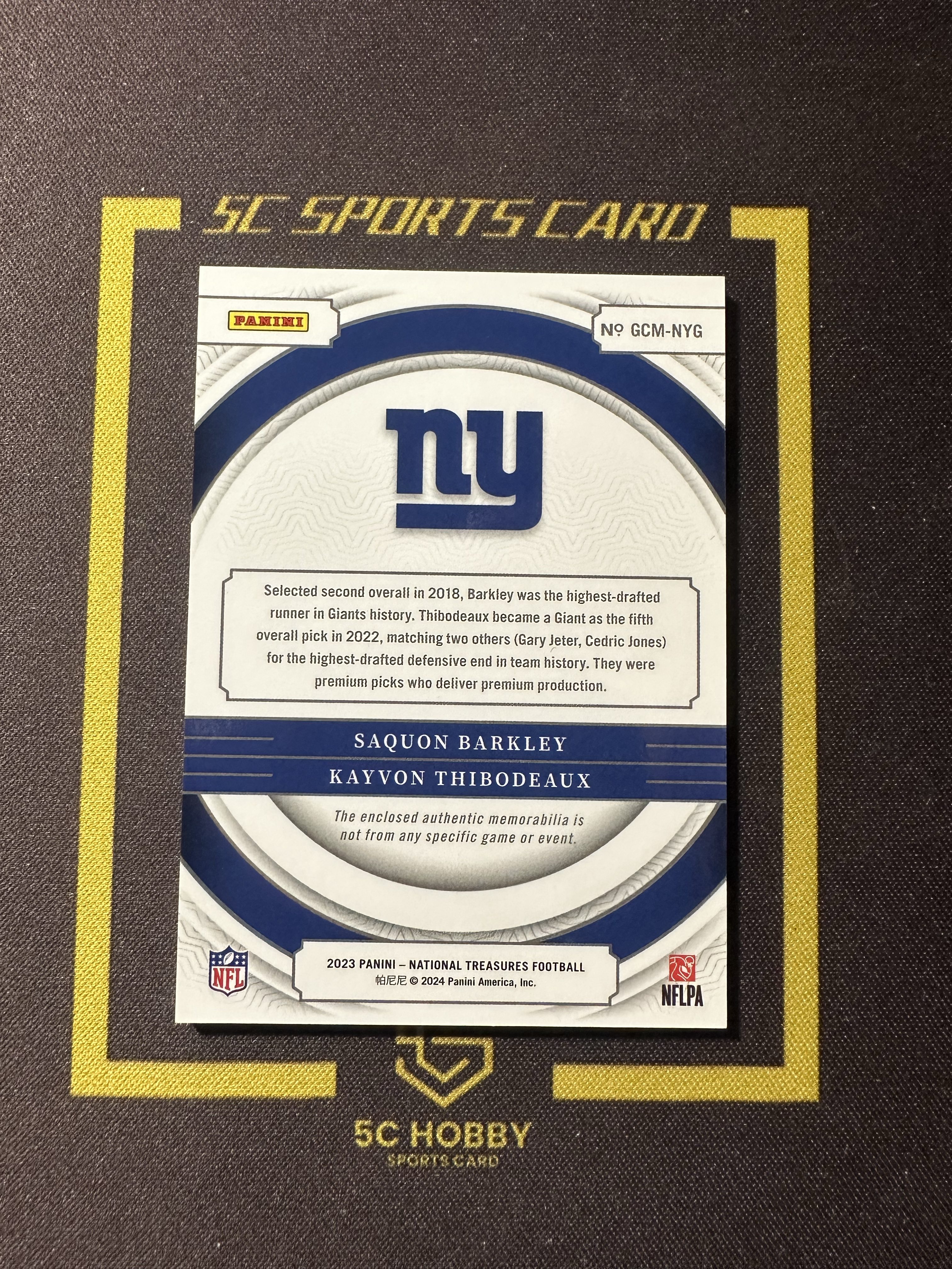 【主演出卡】 2023 panini 国宝 national treasures 橄榄球 巨人队 双窗球衣 腿哥 Saquon Barkley & Kayvon 球衣 94/99