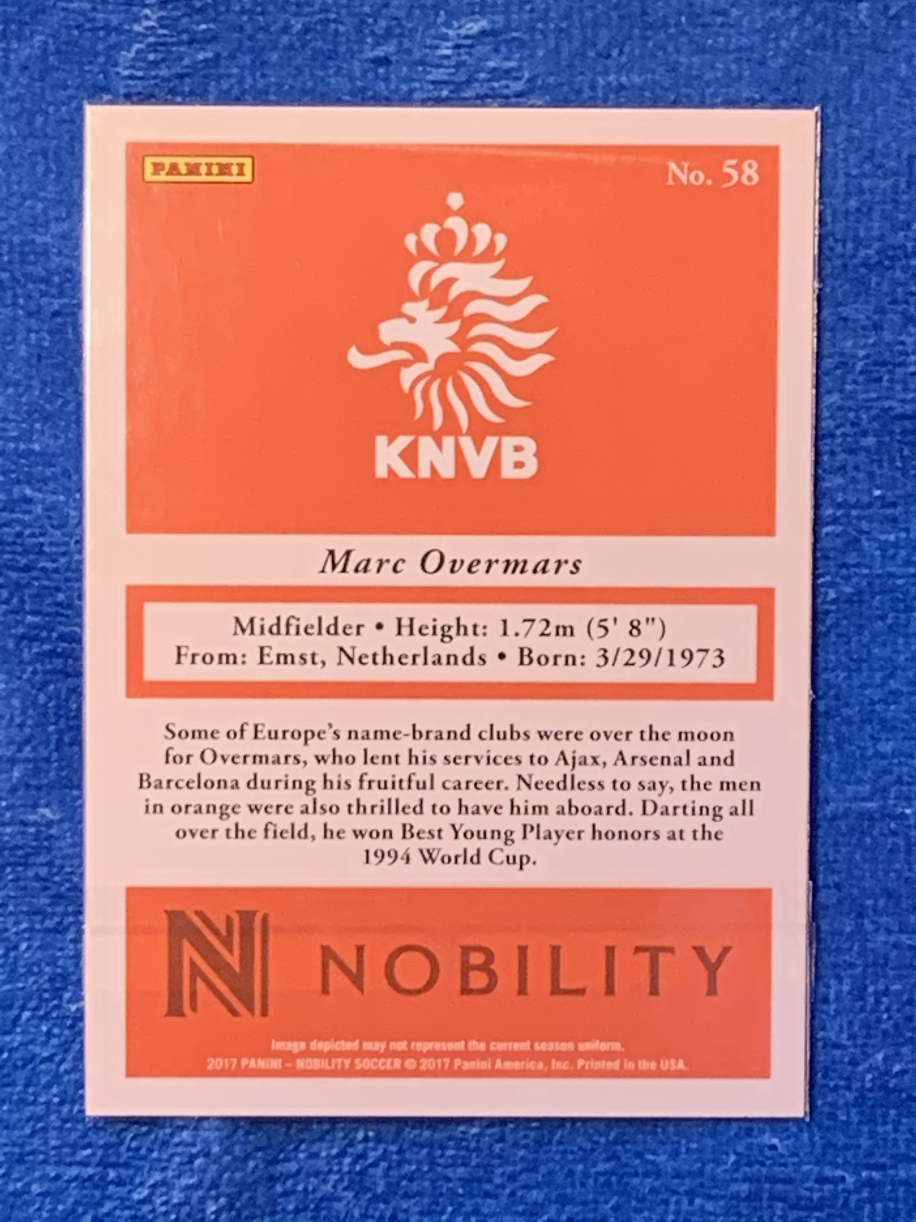 2017 Panini Nobility Marc Overmars 帕尼尼贵族 荷兰Holland 奥维马斯 阿森纳Arsenal 巴塞罗那Barcelona 阿贾克斯Ajax 初代飞侠 不保卡品