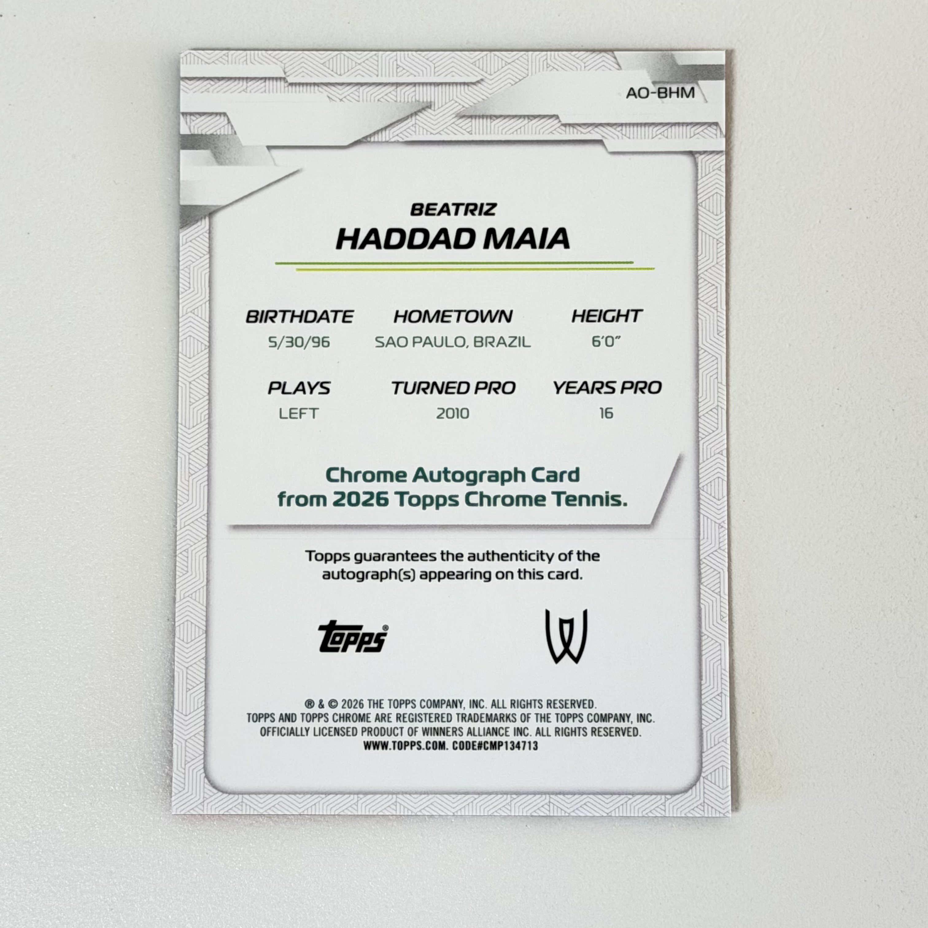【浩冉拍卖】2026 Topps Chrome 网球Tc Beatriz Haddad Maia 比阿特丽斯 哈达德 玛雅 卡签 签字 8/25编 低编 橙折 #Jer#