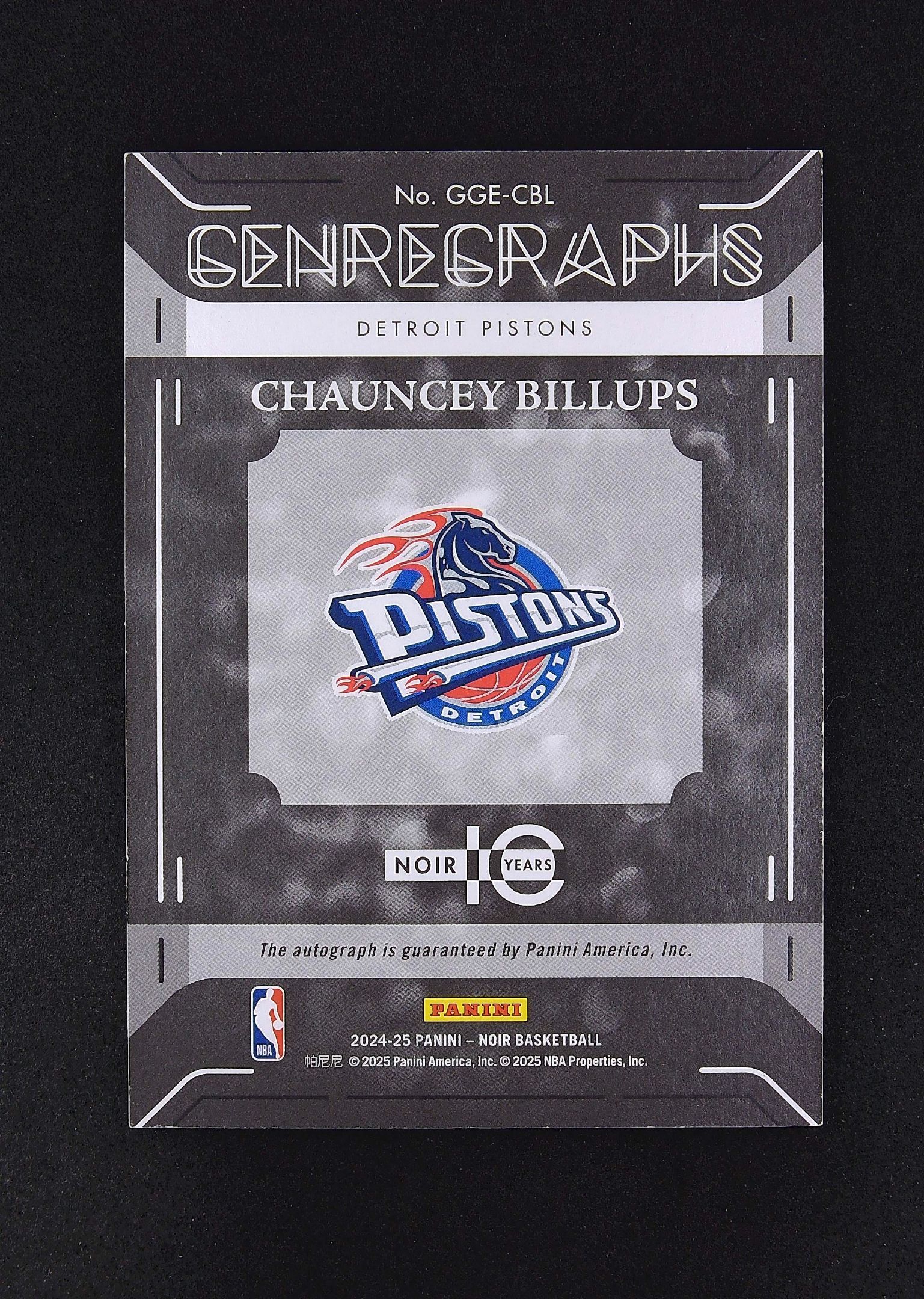 2024-25 Panini Noir Chauncey Billups 昌西比卢普斯 39/49编 GG签字 捧杯 Genre Graphs ...