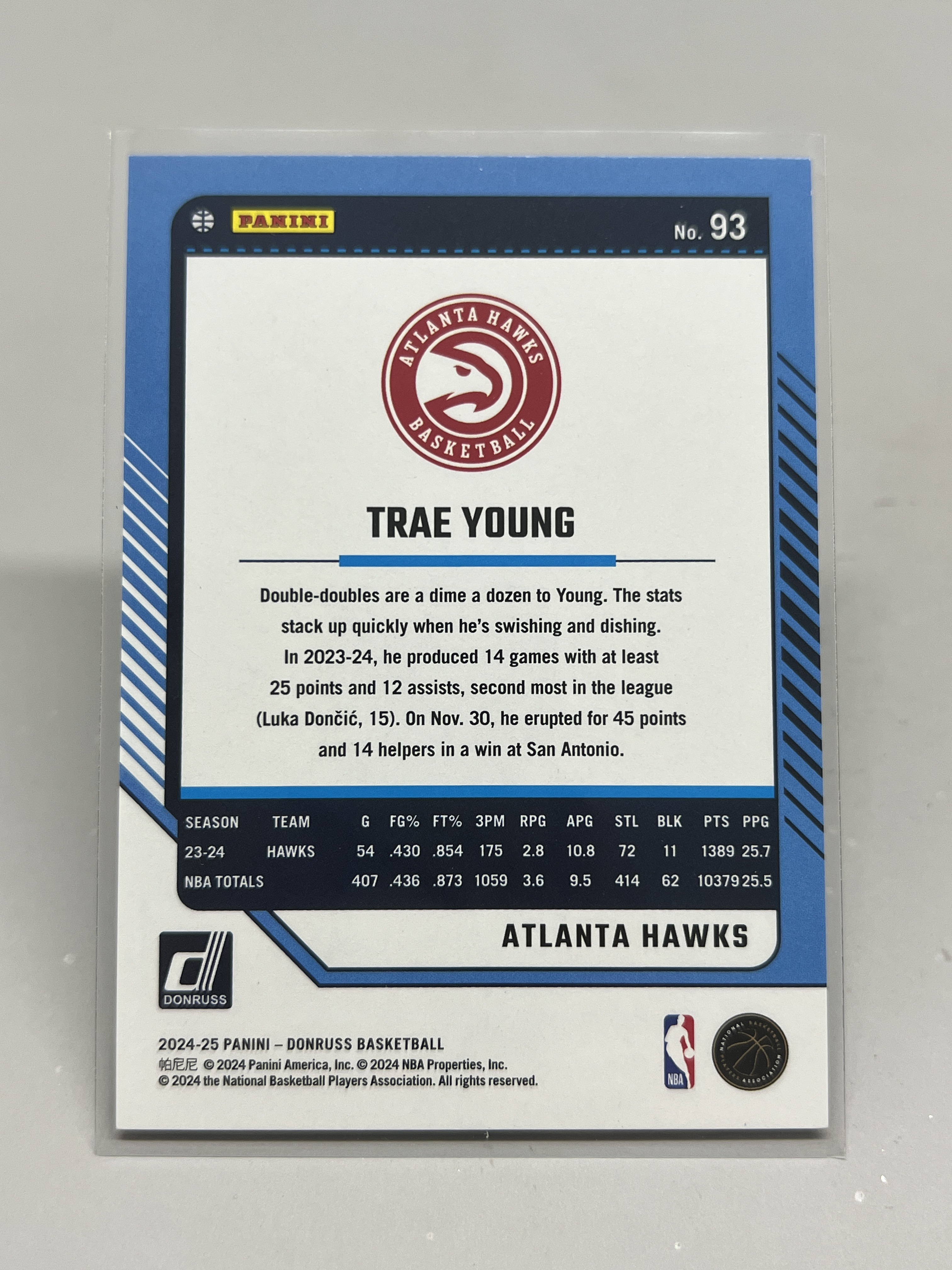 2024-25 Panini Donruss Trae Young【挂机拍卖】帕尼尼 杜蕾斯 特雷杨 纽约市长 老鹰 79/85 蓝烟花折 折射 #93 收藏 评级 卡品如图